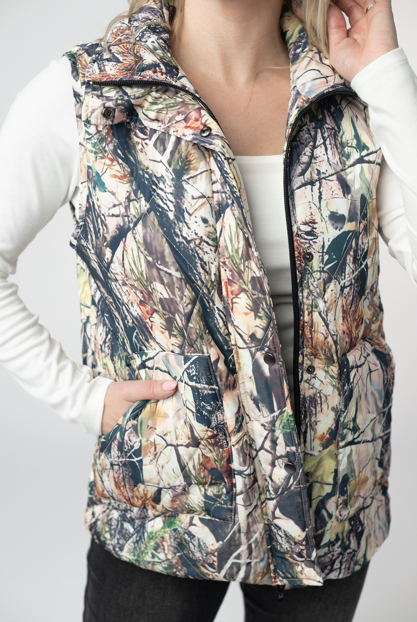 IN STOCK Remy Zip Up Vest - Dark Camo-Vest-Dear Me Southern Boutique, located in DeRidder, Louisiana