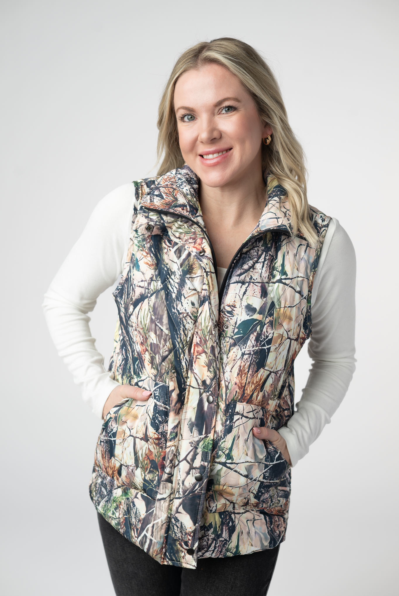 IN STOCK Remy Zip Up Vest - Dark Camo-Vest-Dear Me Southern Boutique, located in DeRidder, Louisiana
