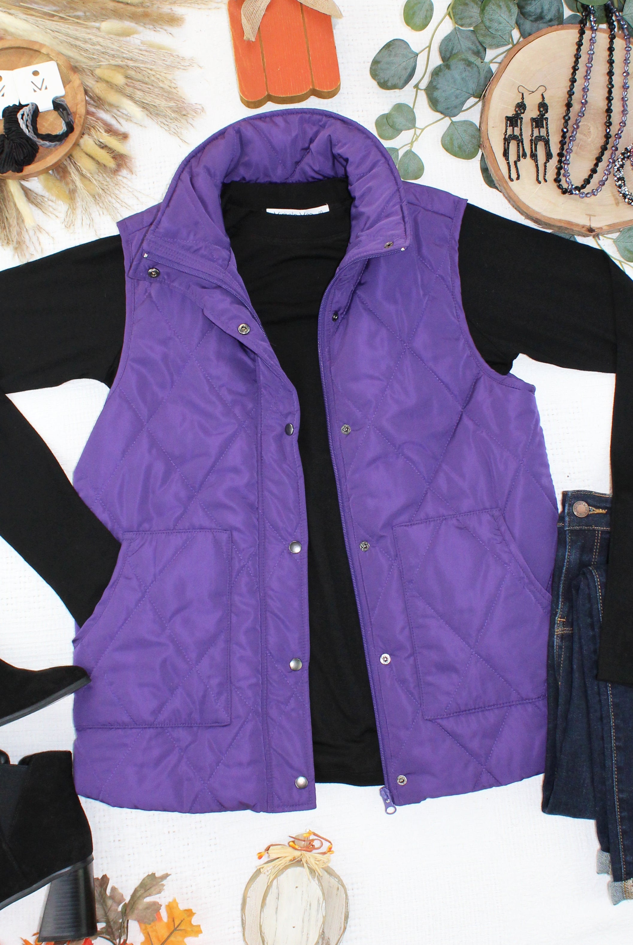 IN STOCK Remy Zip Up Vest - Purple-Vest-Dear Me Southern Boutique, located in DeRidder, Louisiana