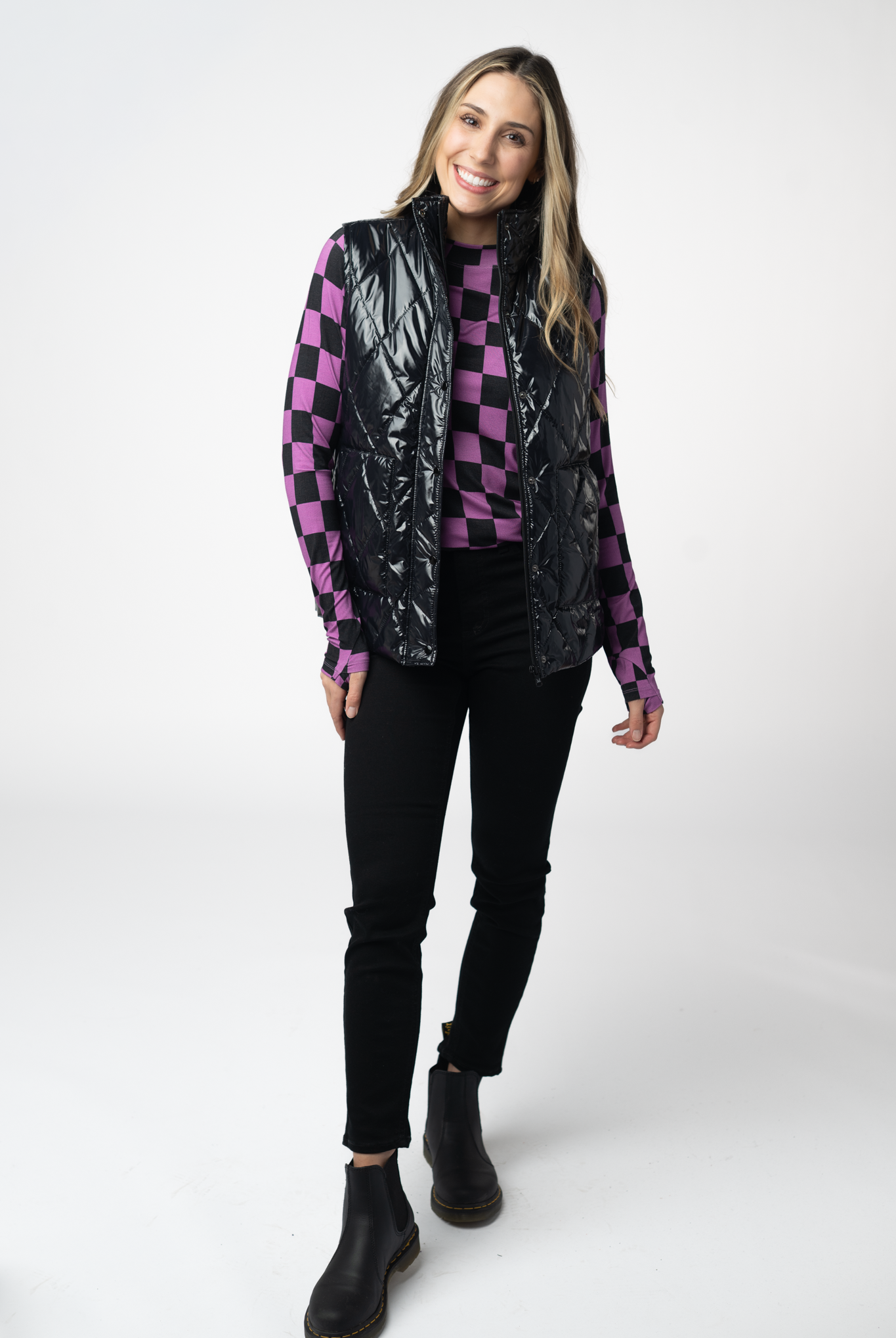 IN STOCK Remy Zip Up Vest - Shiny Black-Vest-Dear Me Southern Boutique, located in DeRidder, Louisiana