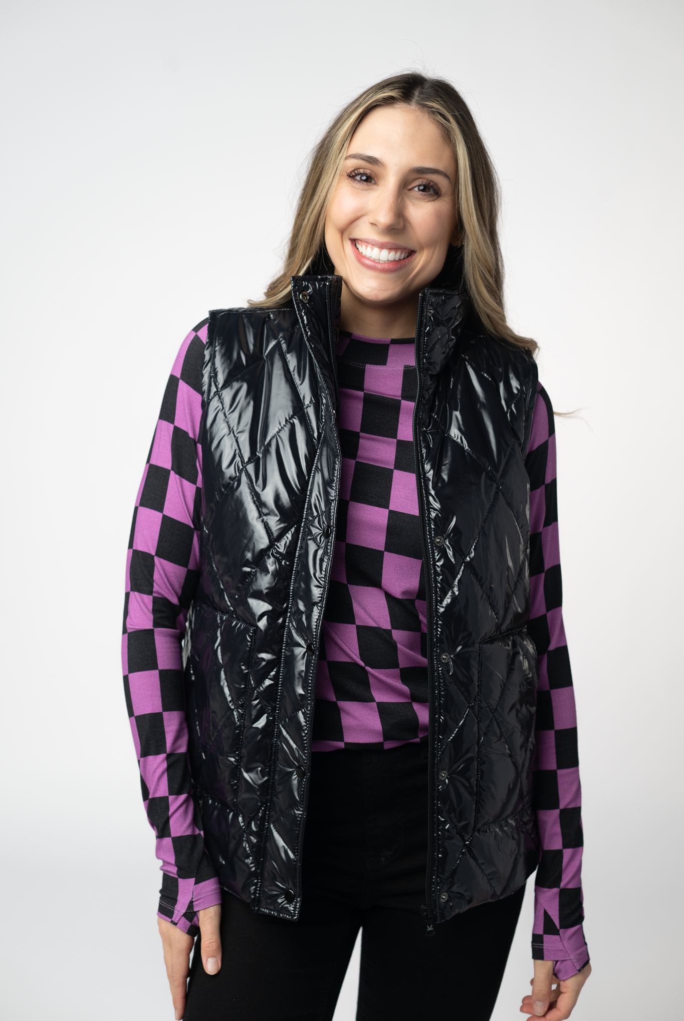 IN STOCK Remy Zip Up Vest - Shiny Black-Vest-Dear Me Southern Boutique, located in DeRidder, Louisiana