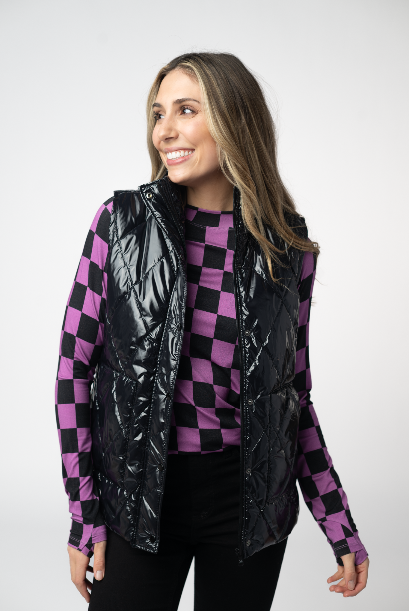 IN STOCK Remy Zip Up Vest - Shiny Black-Vest-Dear Me Southern Boutique, located in DeRidder, Louisiana