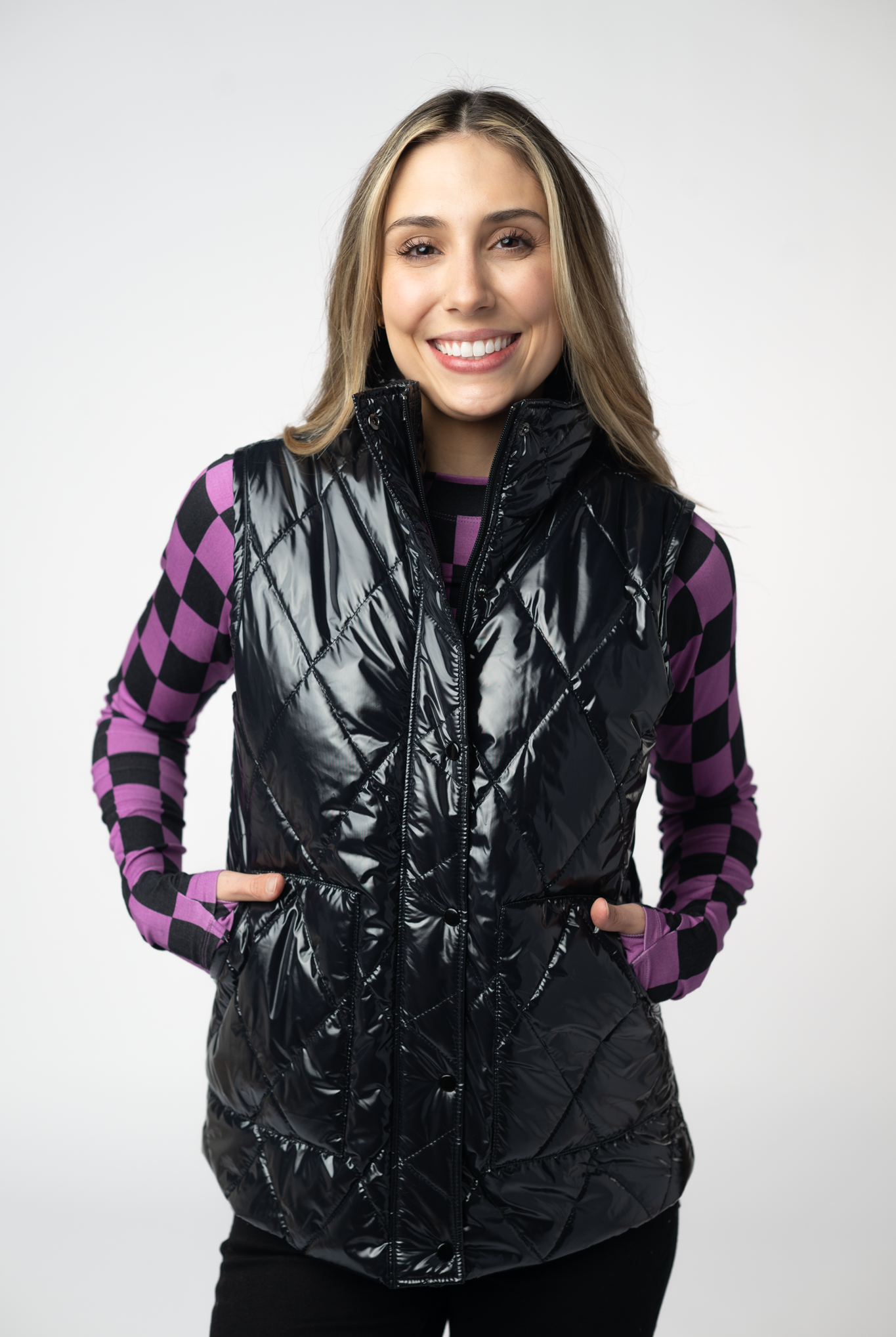 IN STOCK Remy Zip Up Vest - Shiny Black-Vest-Dear Me Southern Boutique, located in DeRidder, Louisiana