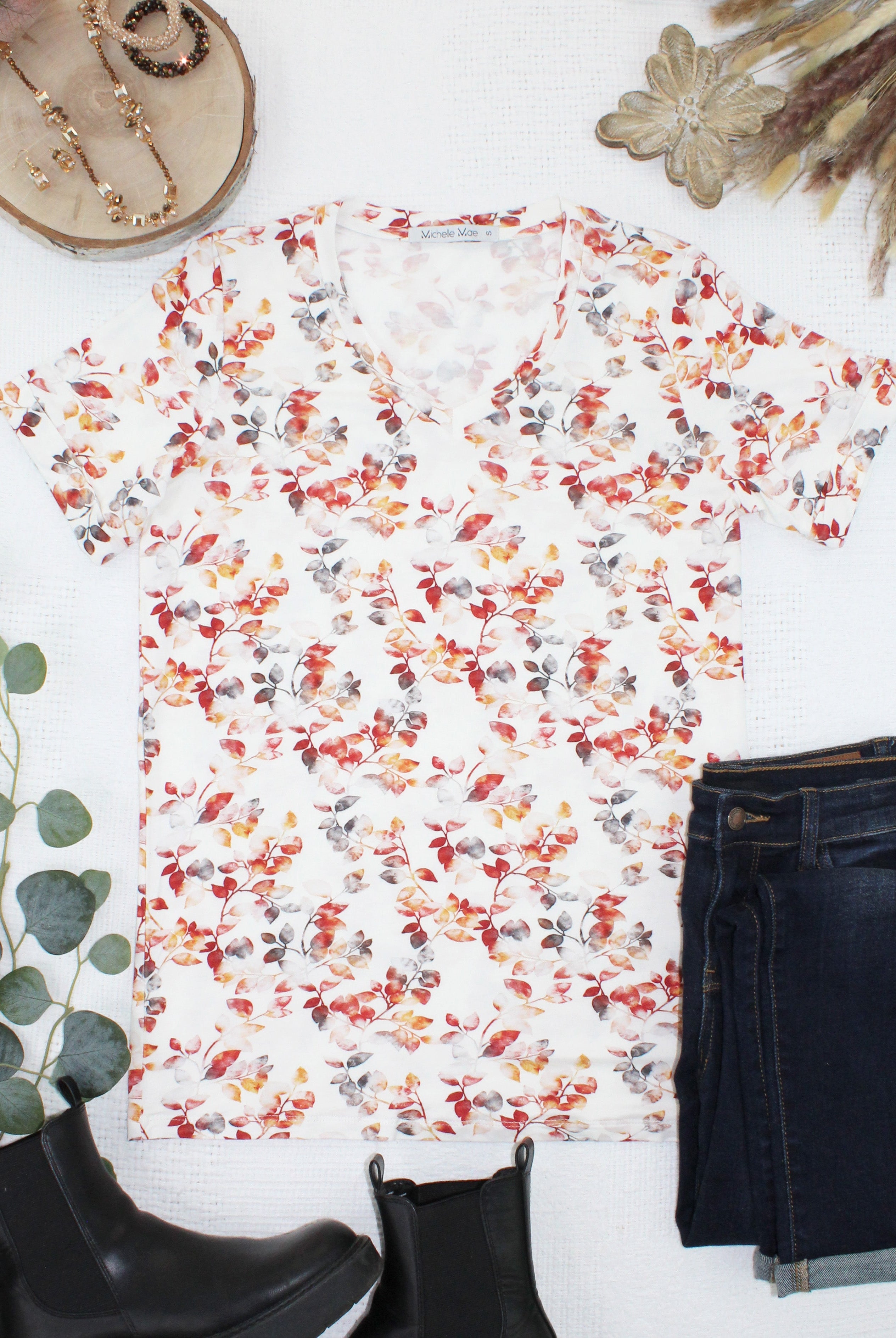 IN STOCK Sophie Top - Autumn Watercolor-Shirts-Dear Me Southern Boutique, located in DeRidder, Louisiana
