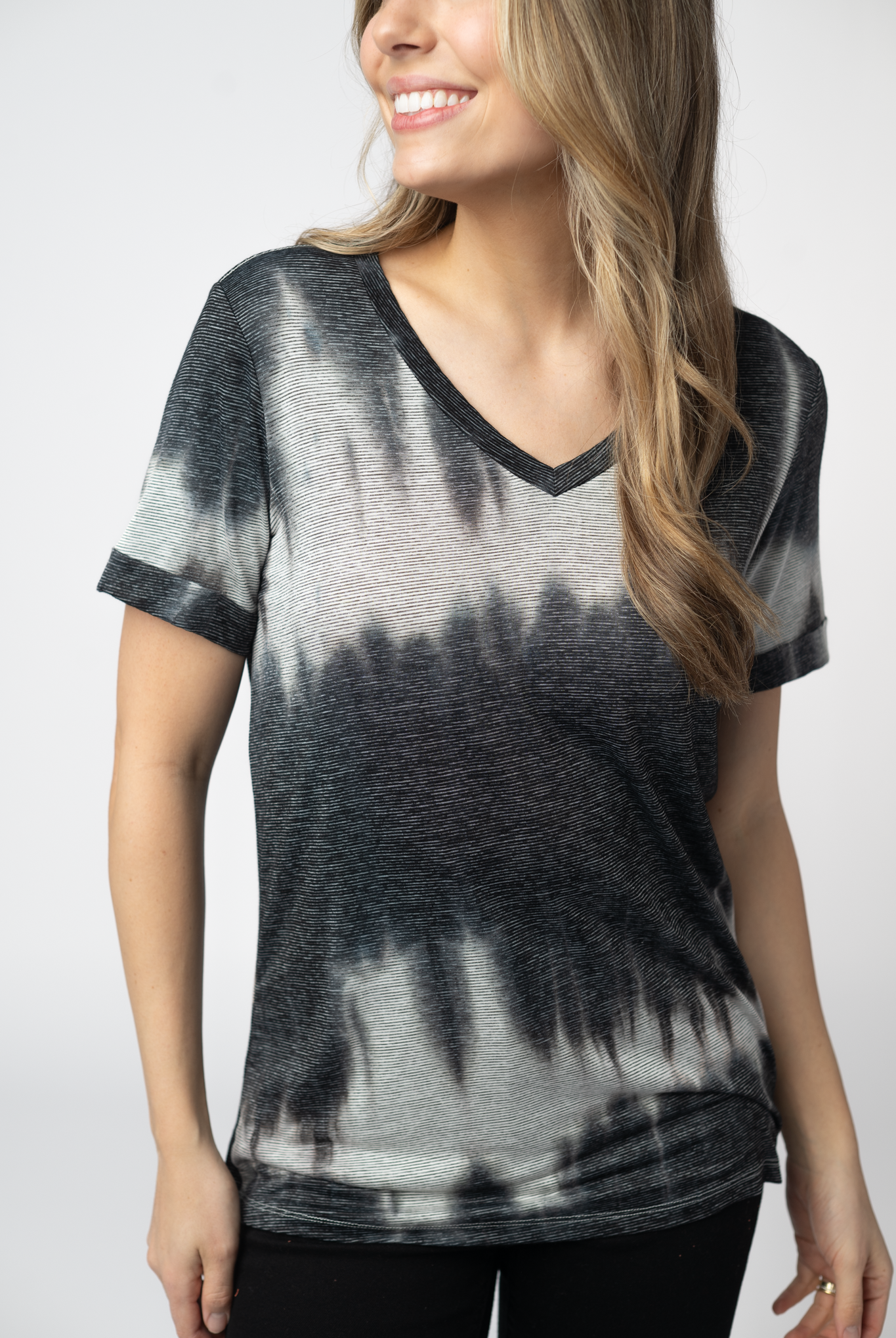 IN STOCK Sophie Top - Ombre Micro Stripes Midnight and White-Shirts-Dear Me Southern Boutique, located in DeRidder, Louisiana