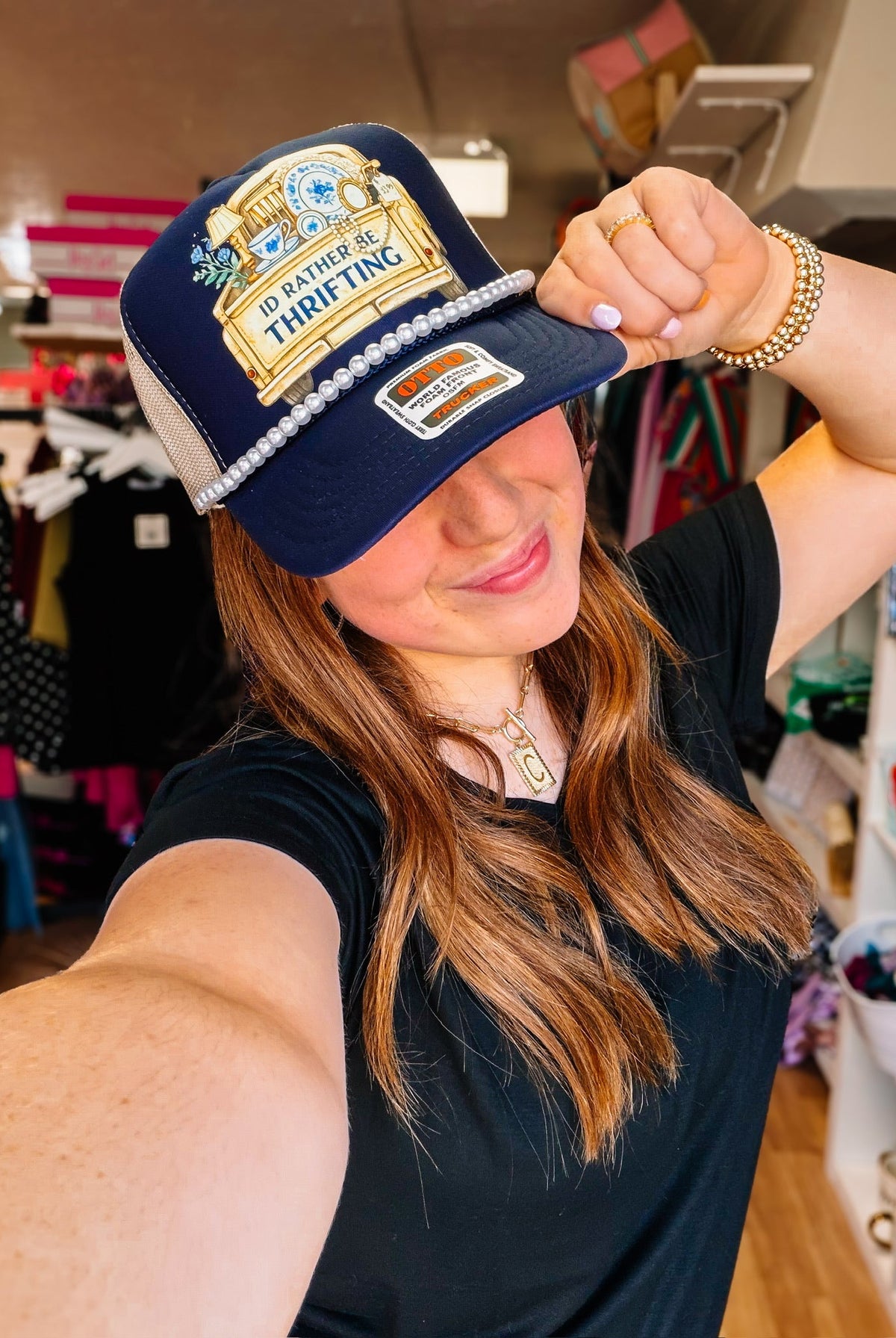 I'd Rather Be Thrifting Trucker Hat-Headwear/Hats-Dear Me Southern Boutique, located in DeRidder, Louisiana