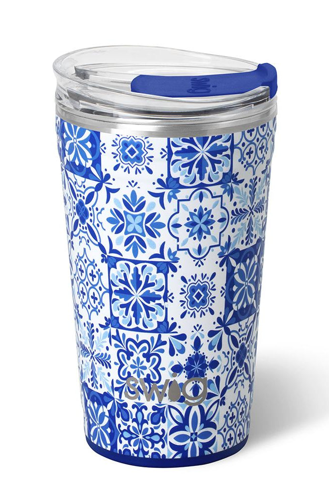 Indigo Tiles Party Cup 24oz-Mugs-Dear Me Southern Boutique, located in DeRidder, Louisiana