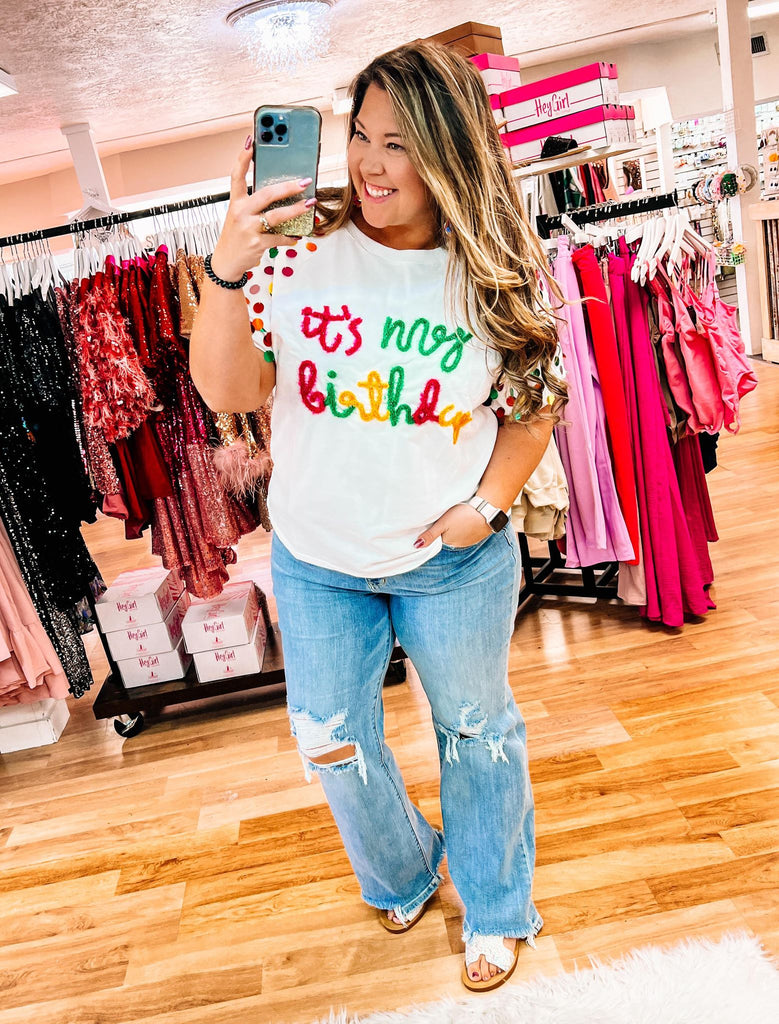 It's My Birthday Tinsel & Sequin Top-Tops-Dear Me Southern Boutique, located in DeRidder, Louisiana