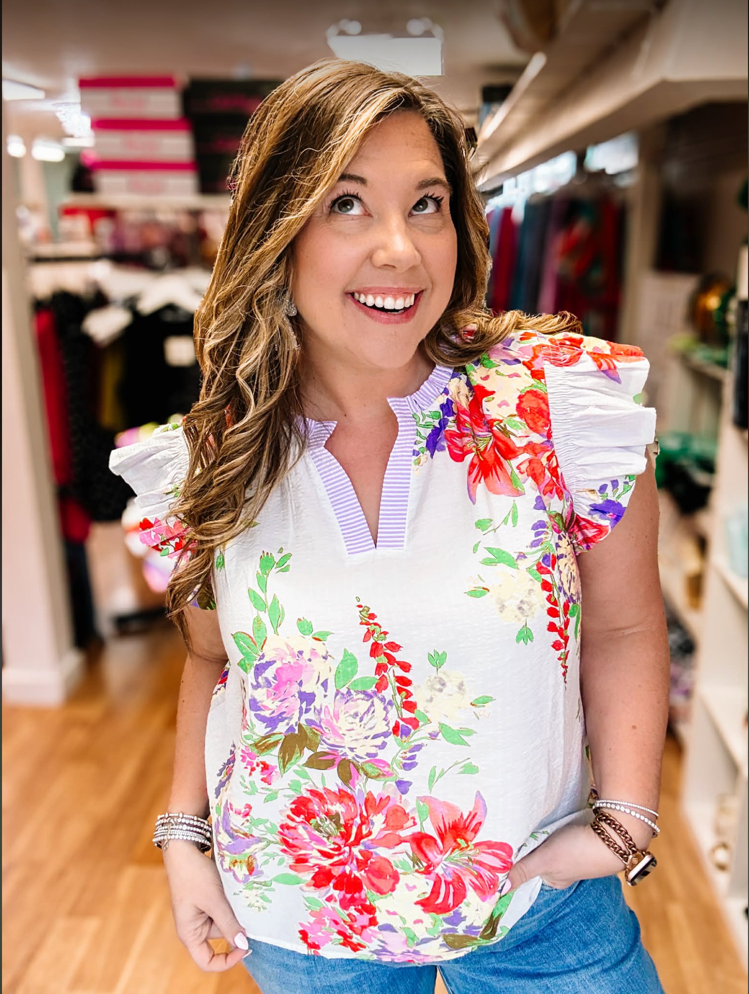 Ivory Bloom Ruffle Blouse-Blouses-Dear Me Southern Boutique, located in DeRidder, Louisiana