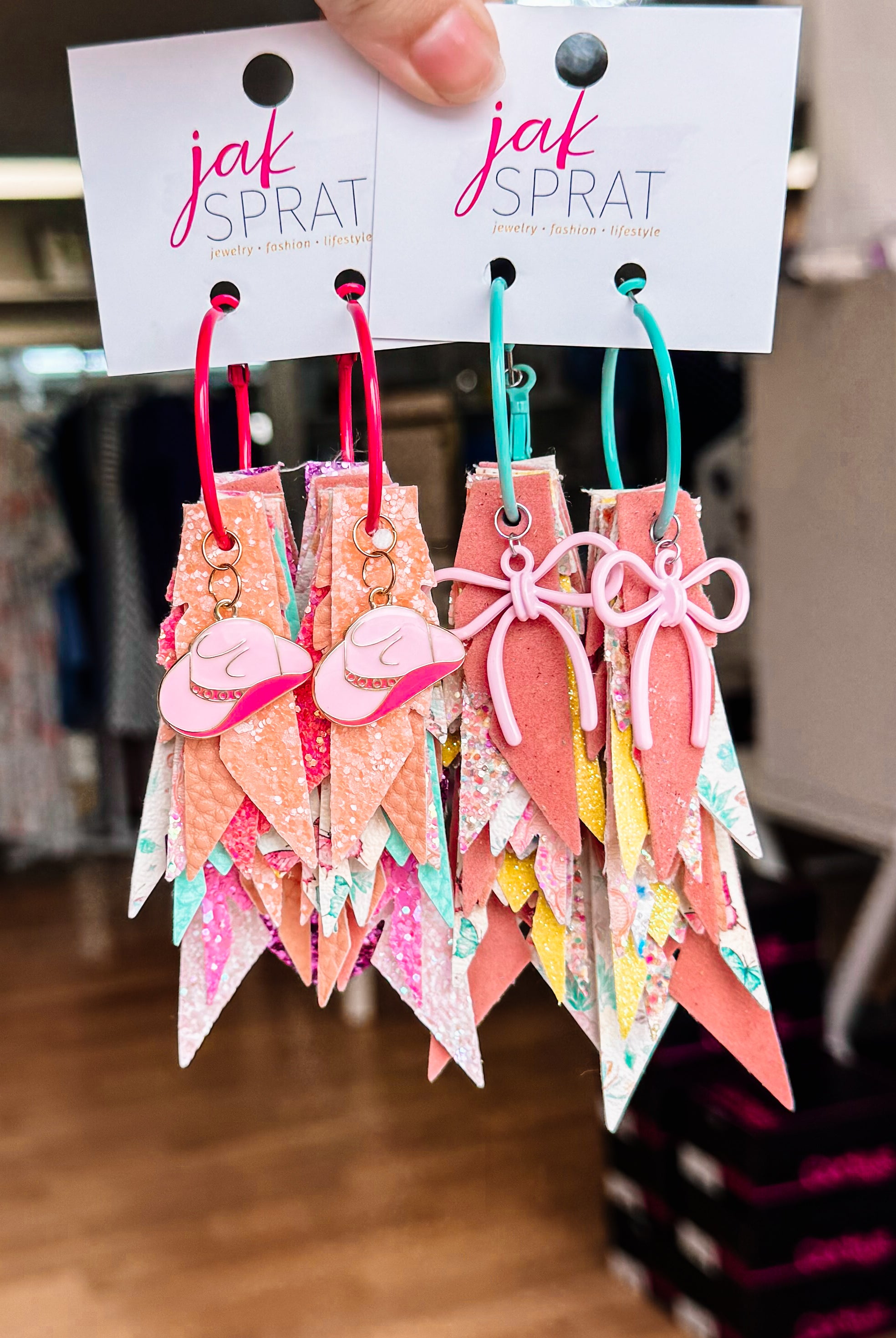 Jak Sprat Beg Your Parton Collection: Charmed Fabulous Feather Dangles-Earrings-Dear Me Southern Boutique, located in DeRidder, Louisiana