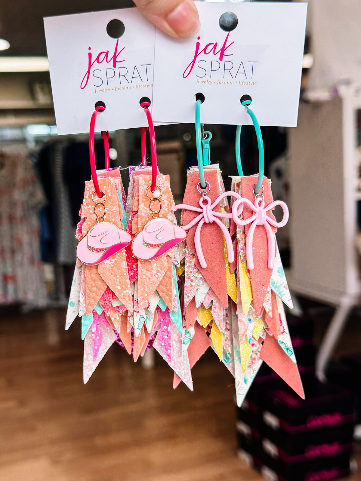 Jak Sprat Beg Your Parton Collection: Charmed Fabulous Feather Dangles-Jewelry - Earrings-Dear Me Southern Boutique, located in DeRidder, Louisiana