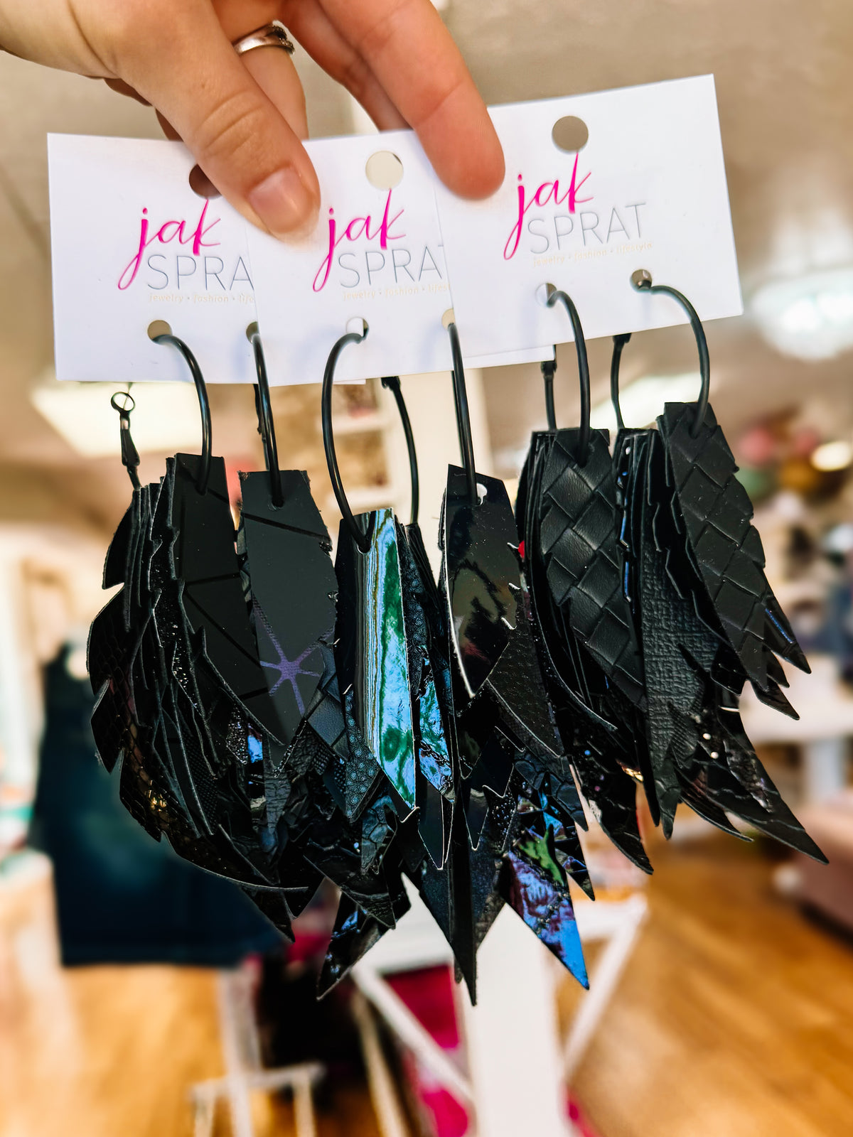 Jak Sprat Black Jak Collection: Fabulous Feather Dangles-Jewelry - Earrings-Dear Me Southern Boutique, located in DeRidder, Louisiana