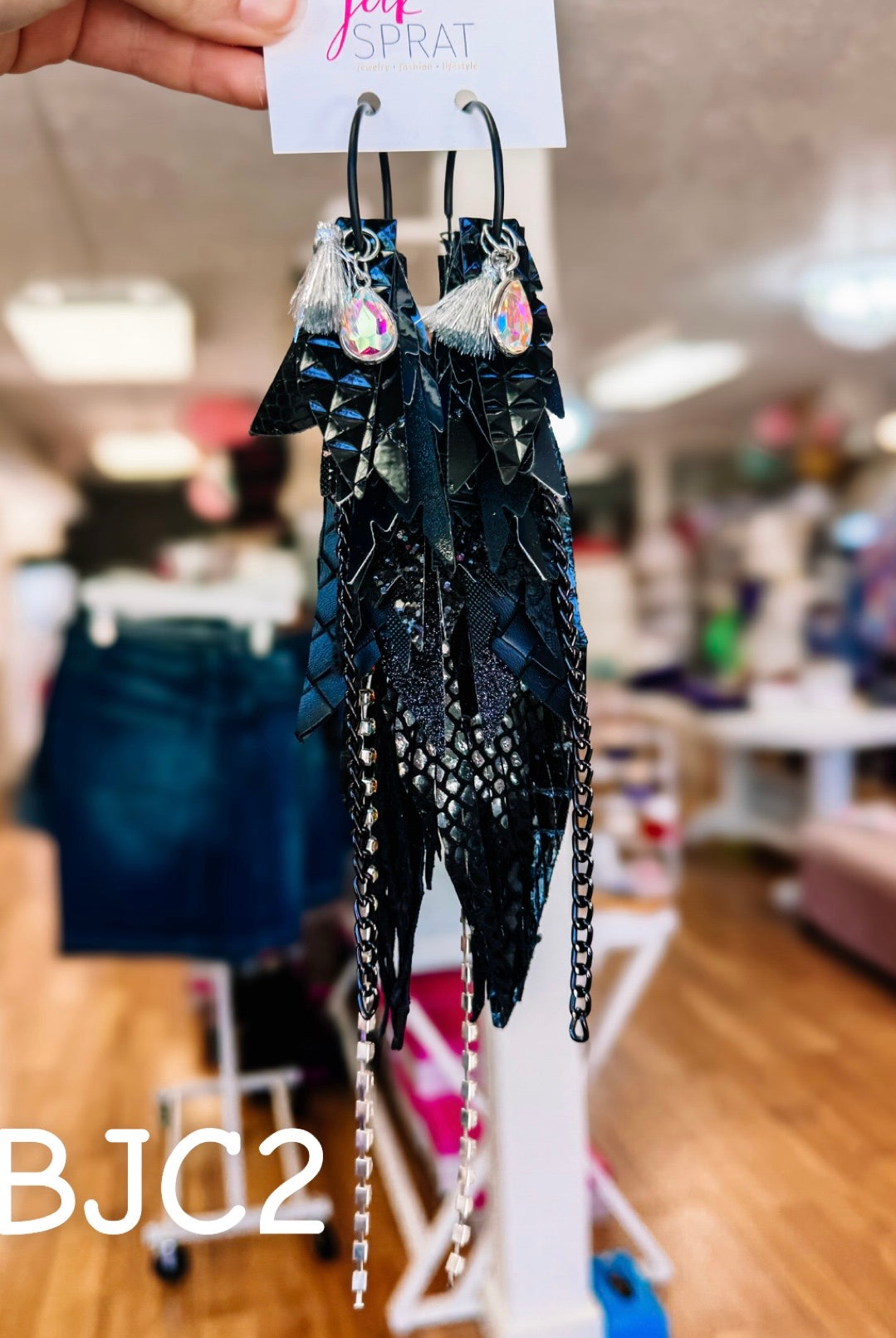Jak Sprat Black Jak Collection: Mega Mic Drop-Earrings-Dear Me Southern Boutique, located in DeRidder, Louisiana