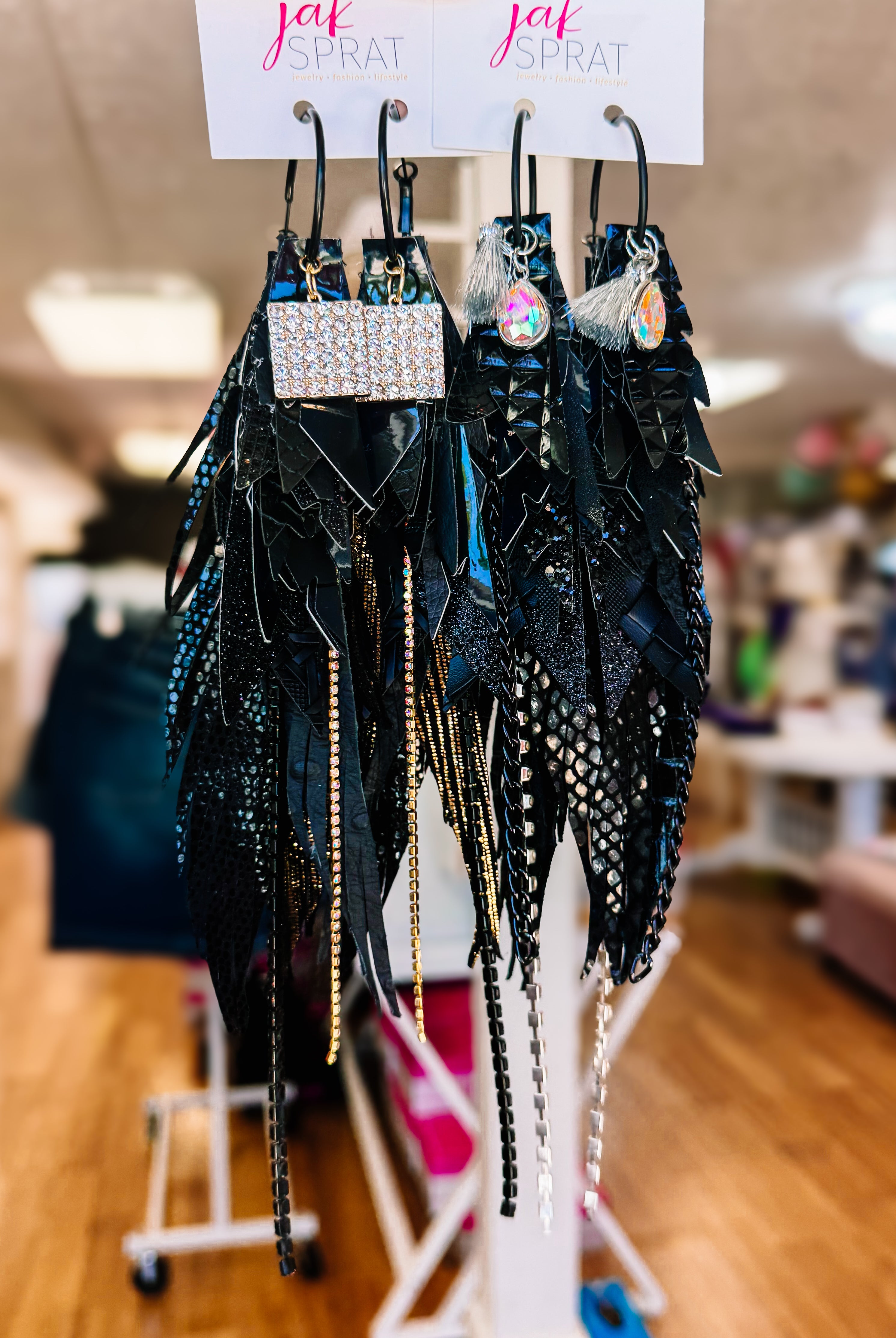 Jak Sprat Black Jak Collection: Mega Mic Drop-Earrings-Dear Me Southern Boutique, located in DeRidder, Louisiana
