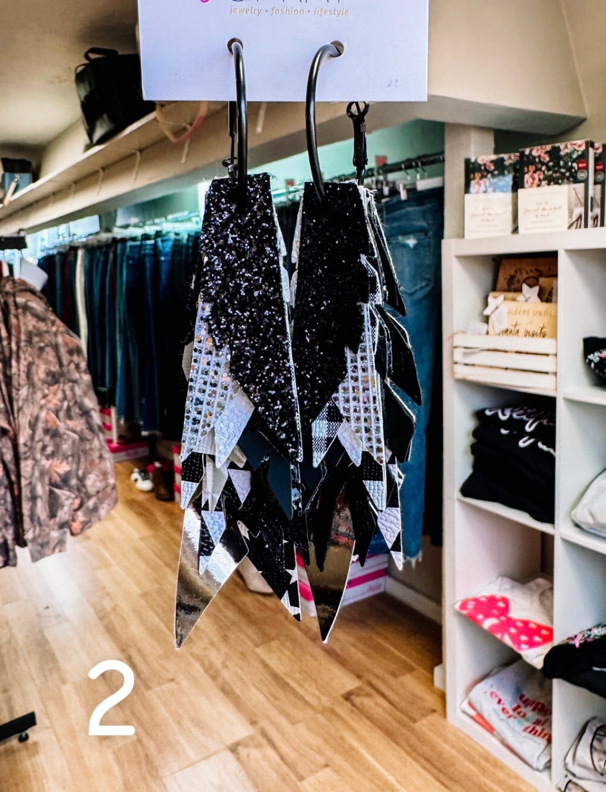 Jak Sprat Black, White, & Checkered Collection: Fabulous Feather Dangles-Earrings-Dear Me Southern Boutique, located in DeRidder, Louisiana