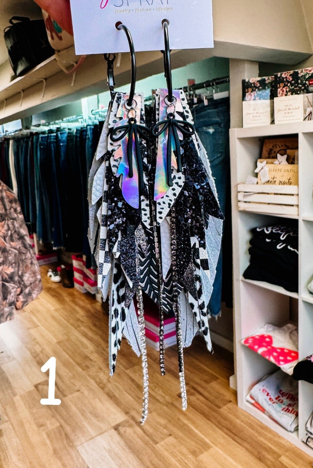 Jak Sprat Black, White & Checkered Collection: Medium Mic Drop Dangles-Earrings-Dear Me Southern Boutique, located in DeRidder, Louisiana