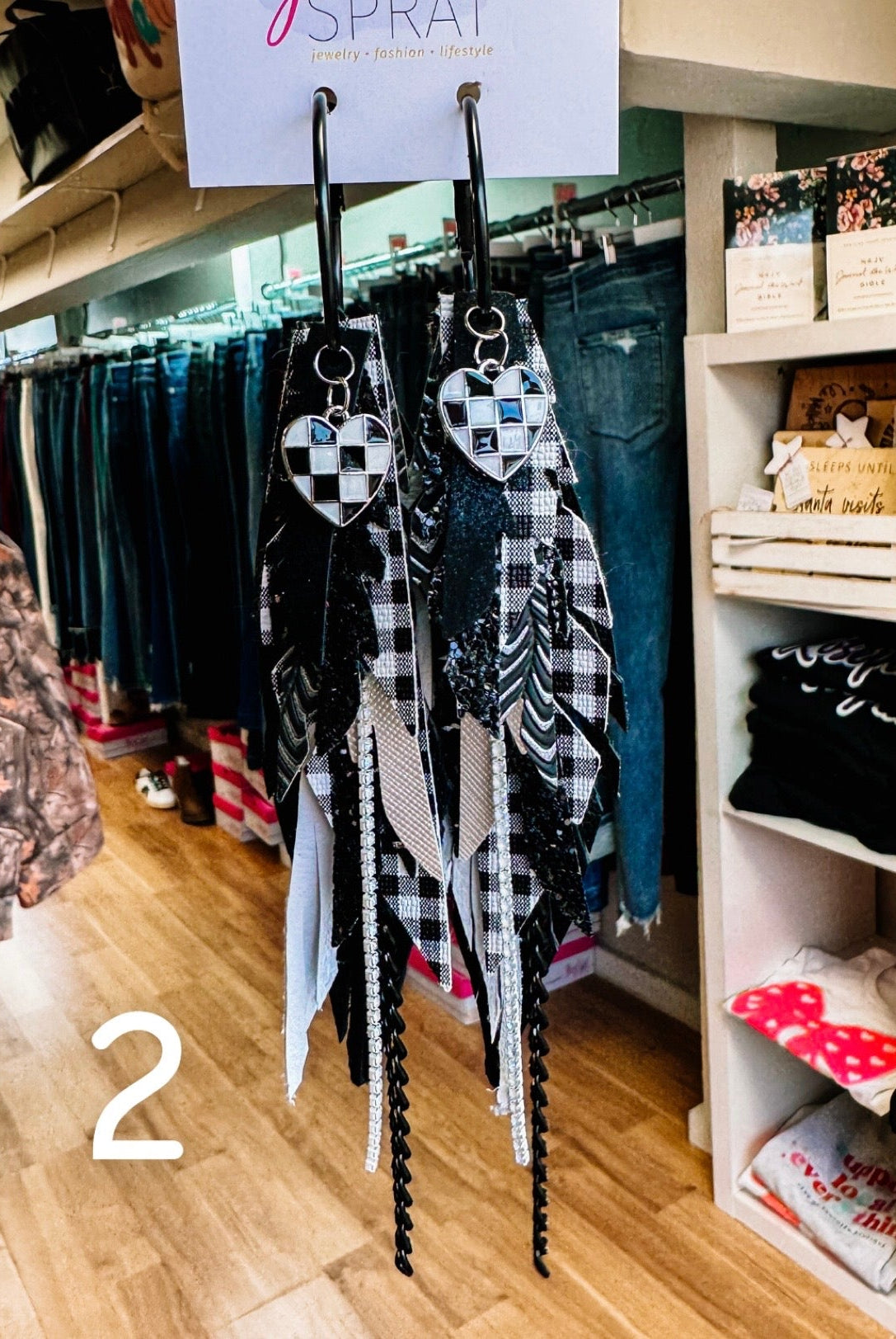 Jak Sprat Black, White & Checkered Collection: Medium Mic Drop Dangles-Earrings-Dear Me Southern Boutique, located in DeRidder, Louisiana