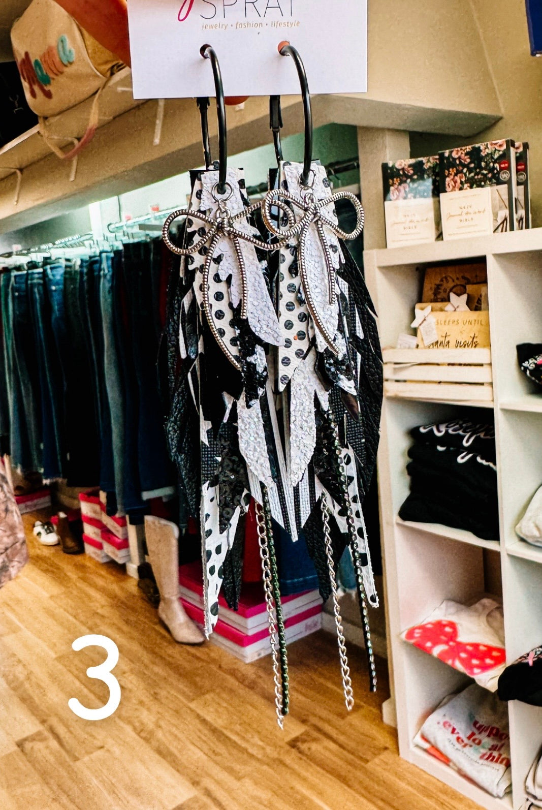 Jak Sprat Black, White & Checkered Collection: Medium Mic Drop Dangles-Earrings-Dear Me Southern Boutique, located in DeRidder, Louisiana