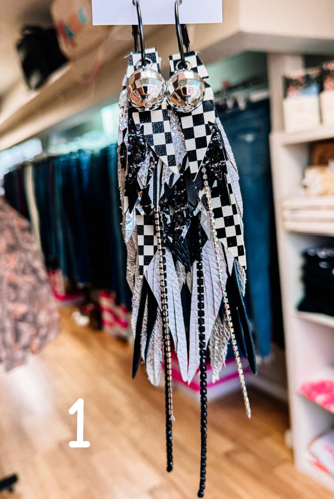 Jak Sprat Black, White & Checkered Collection: Mega Mic Drop-Earrings-Dear Me Southern Boutique, located in DeRidder, Louisiana