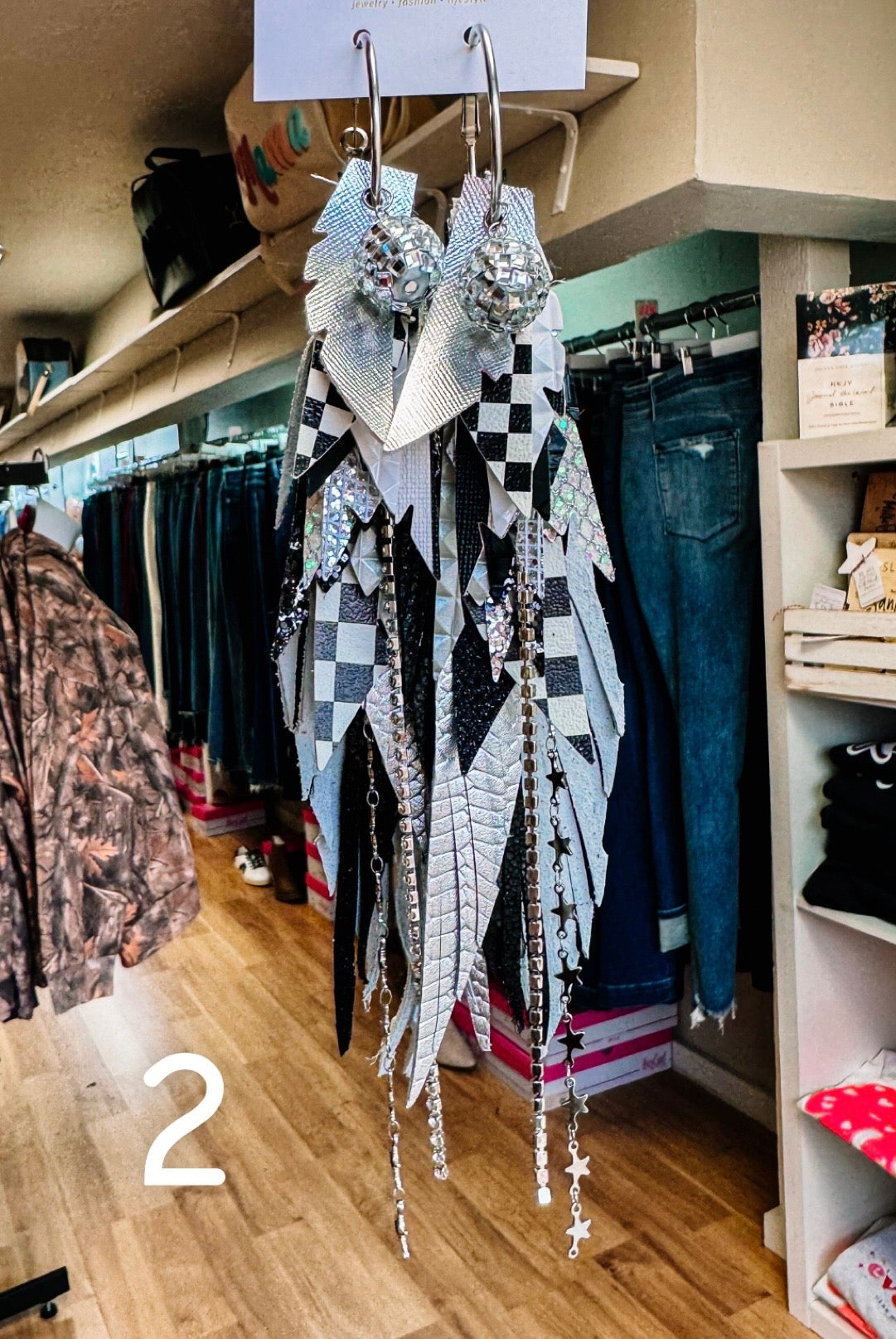 Jak Sprat Black, White & Checkered Collection: Mega Mic Drop-Earrings-Dear Me Southern Boutique, located in DeRidder, Louisiana