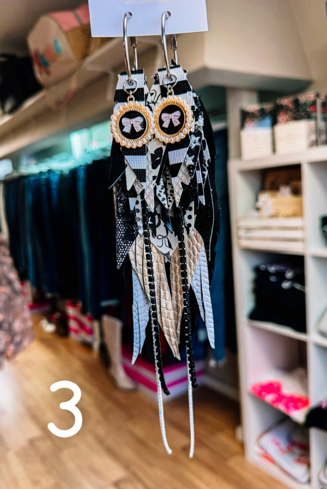 Jak Sprat Black, White & Checkered Collection: Mega Mic Drop-Earrings-Dear Me Southern Boutique, located in DeRidder, Louisiana