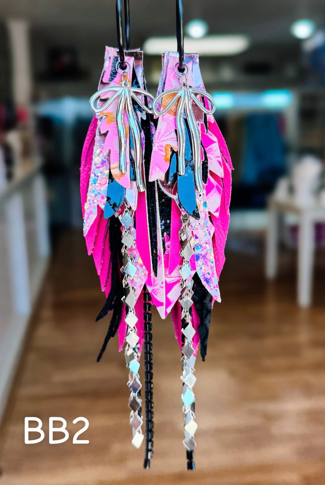 Jak Sprat Boos & Bows Collection: Medium Mic Drop Dangles-Earrings-Dear Me Southern Boutique, located in DeRidder, Louisiana