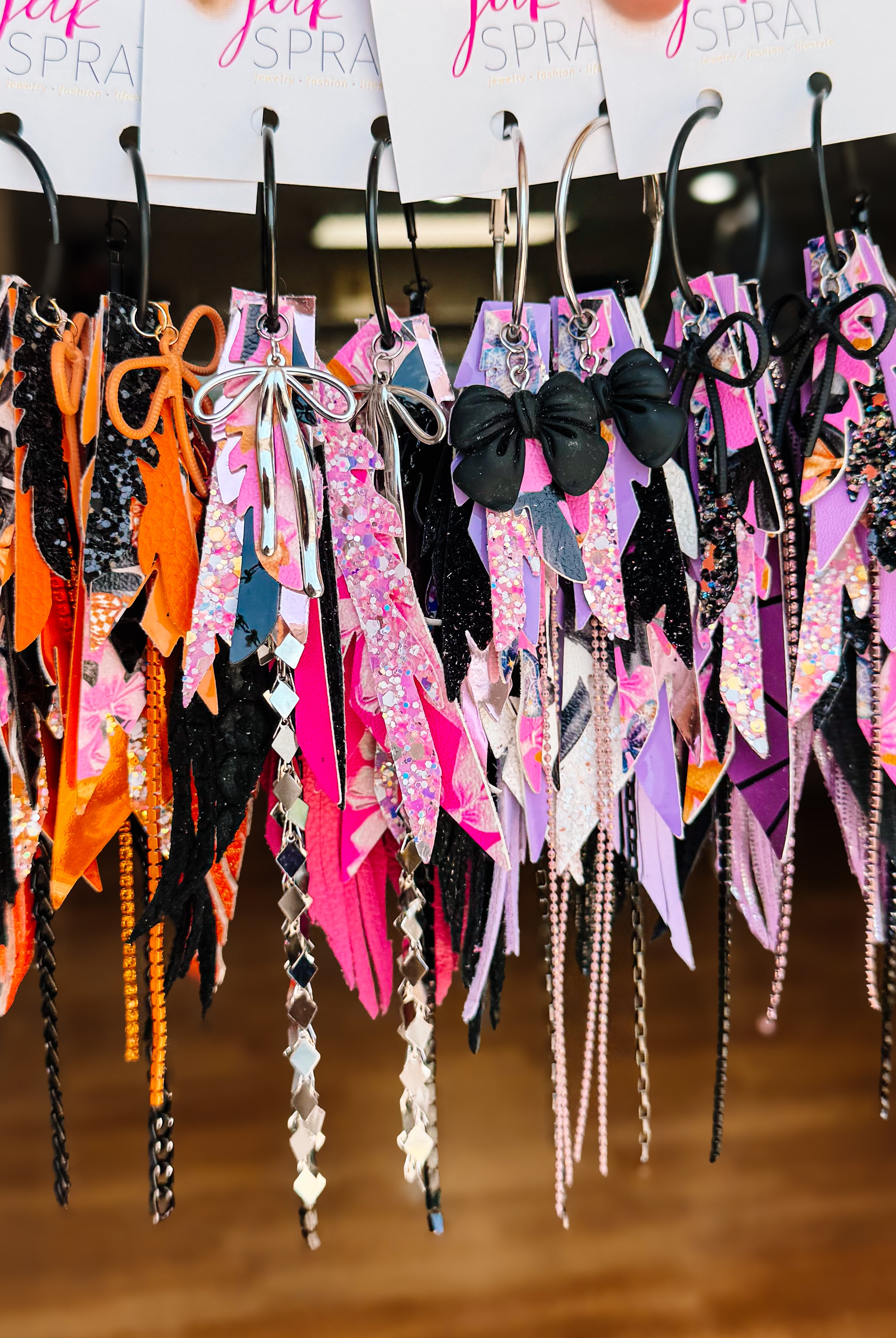 Jak Sprat Boos & Bows Collection: Medium Mic Drop Dangles-Earrings-Dear Me Southern Boutique, located in DeRidder, Louisiana