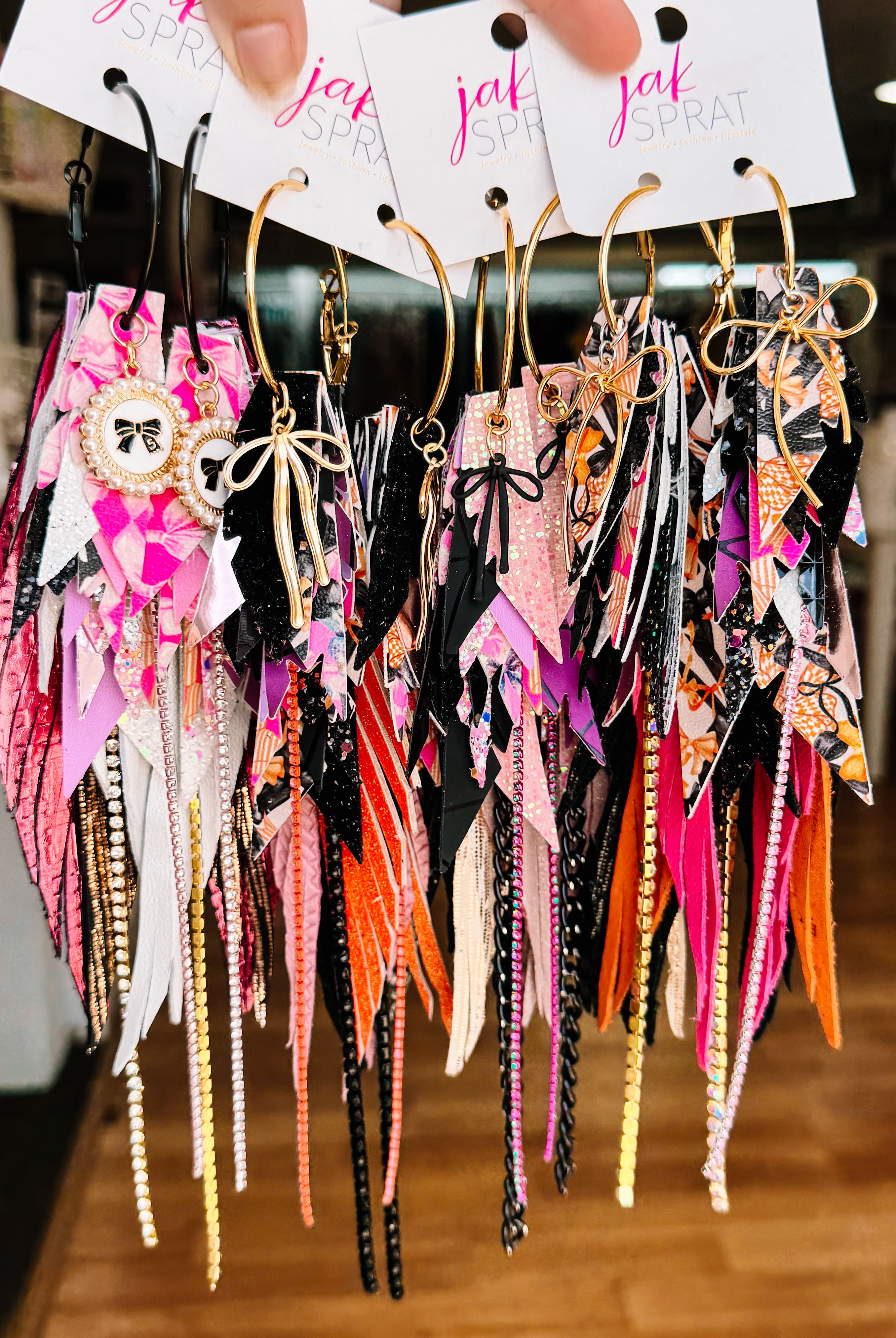 Jak Sprat Boos & Bows Collection: Mega Mic Drop Dangles-Earrings-Dear Me Southern Boutique, located in DeRidder, Louisiana