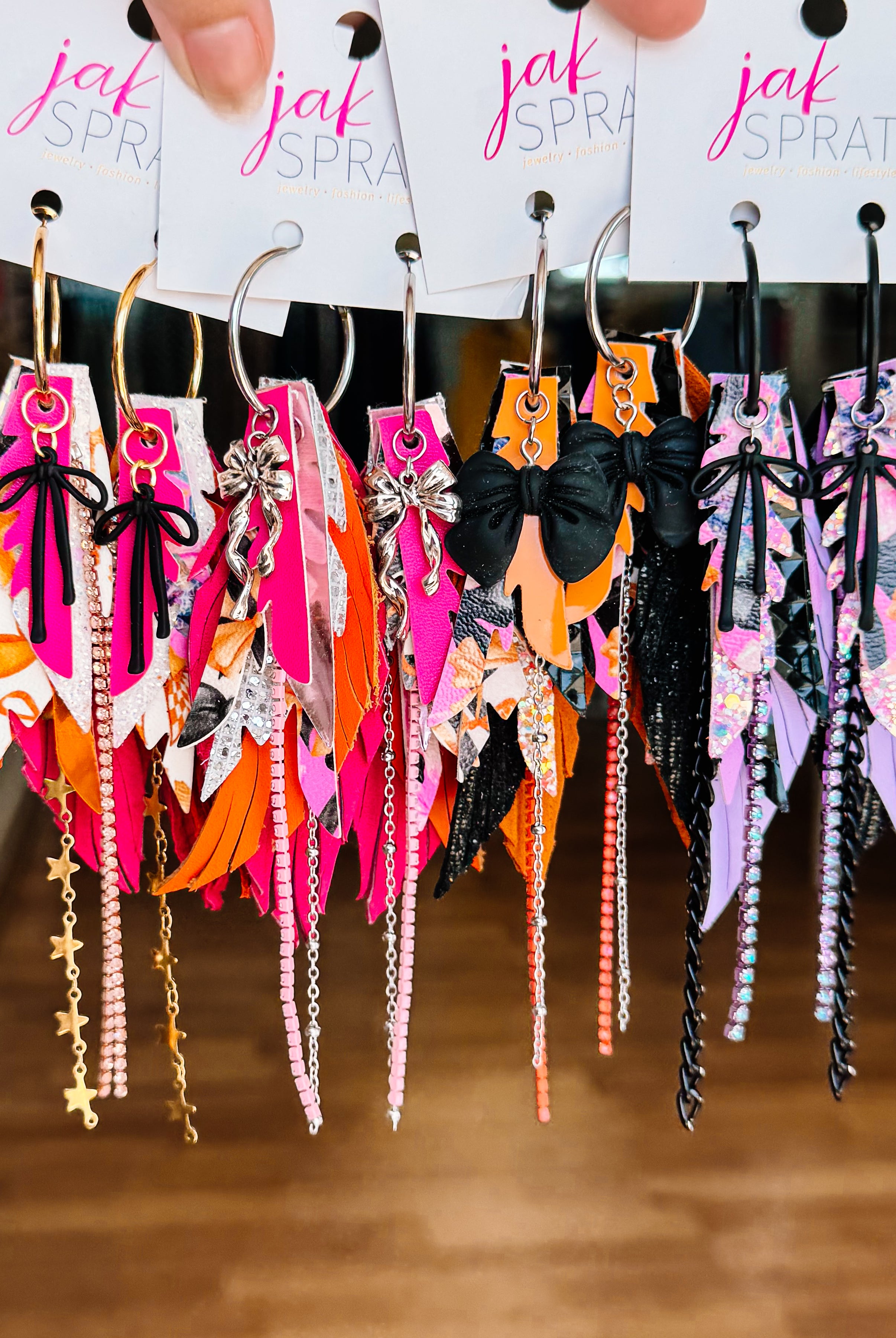 Jak Sprat Boos & Bows Collection: Mini Mic Drop Dangles-Earrings-Dear Me Southern Boutique, located in DeRidder, Louisiana