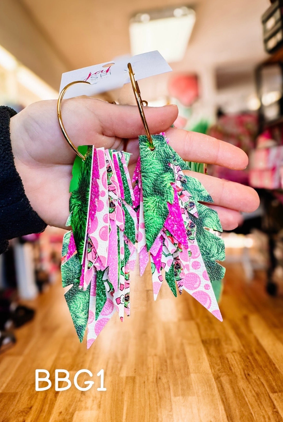 Jak Sprat Bubble Gum Grinchy Collection: Fabulous Feather Dangles-Earrings-Dear Me Southern Boutique, located in DeRidder, Louisiana