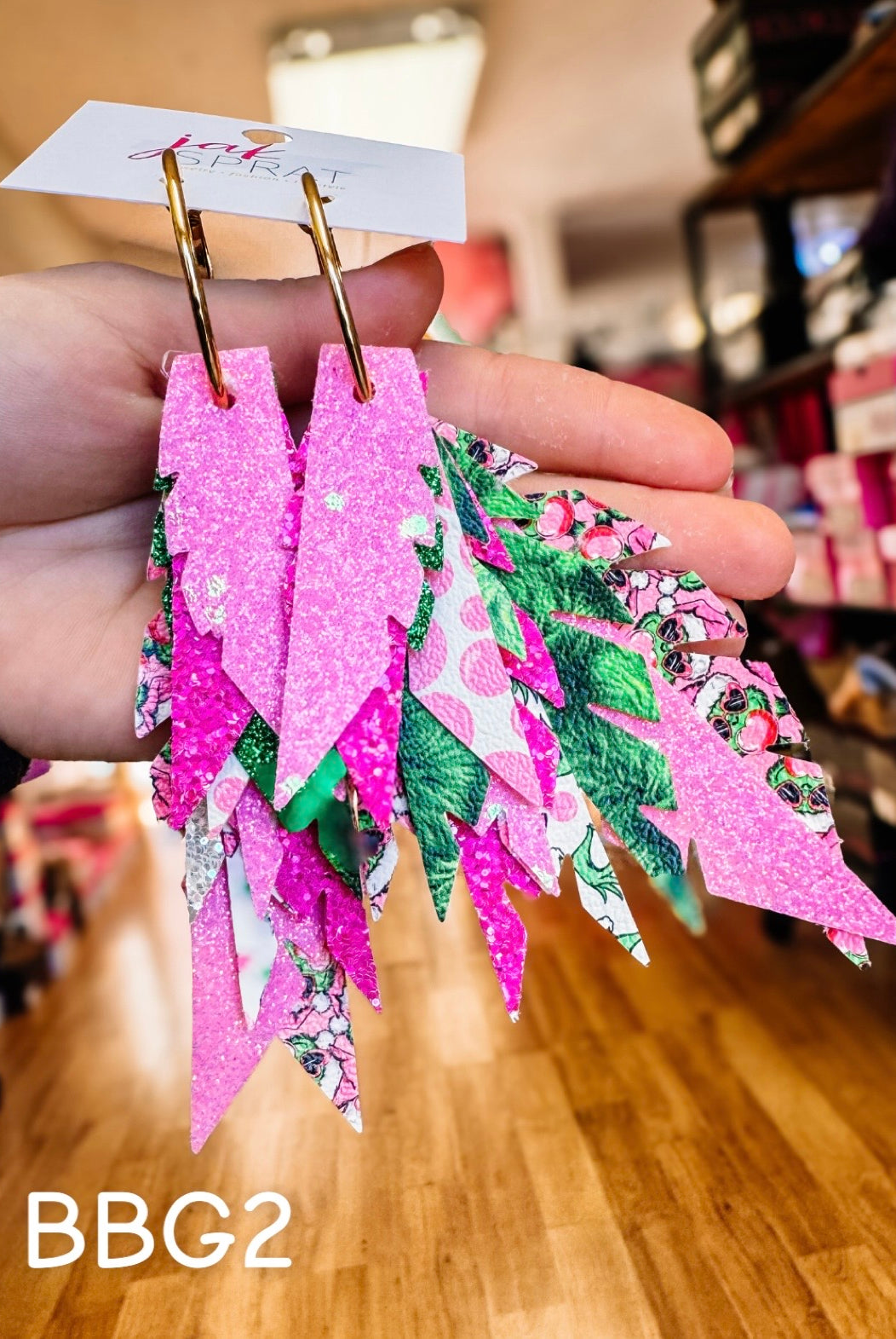 Jak Sprat Bubble Gum Grinchy Collection: Fabulous Feather Dangles-Earrings-Dear Me Southern Boutique, located in DeRidder, Louisiana