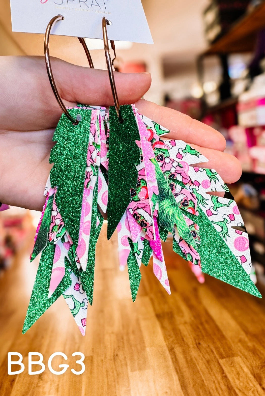 Jak Sprat Bubble Gum Grinchy Collection: Fabulous Feather Dangles-Earrings-Dear Me Southern Boutique, located in DeRidder, Louisiana