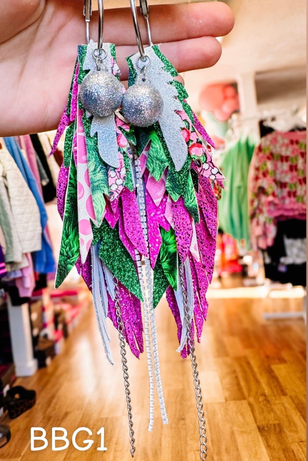 Jak Sprat Bubble Gum Grinchy Collection: Medium Mic Drop Dangles-Earrings-Dear Me Southern Boutique, located in DeRidder, Louisiana