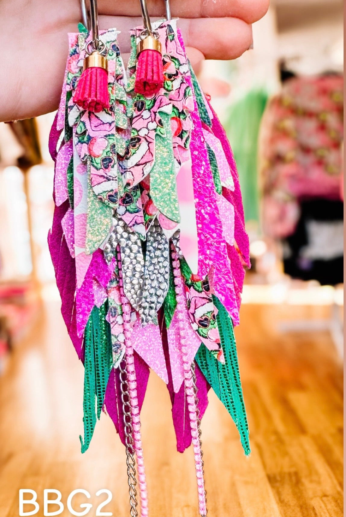 Jak Sprat Bubble Gum Grinchy Collection: Medium Mic Drop Dangles-Earrings-Dear Me Southern Boutique, located in DeRidder, Louisiana