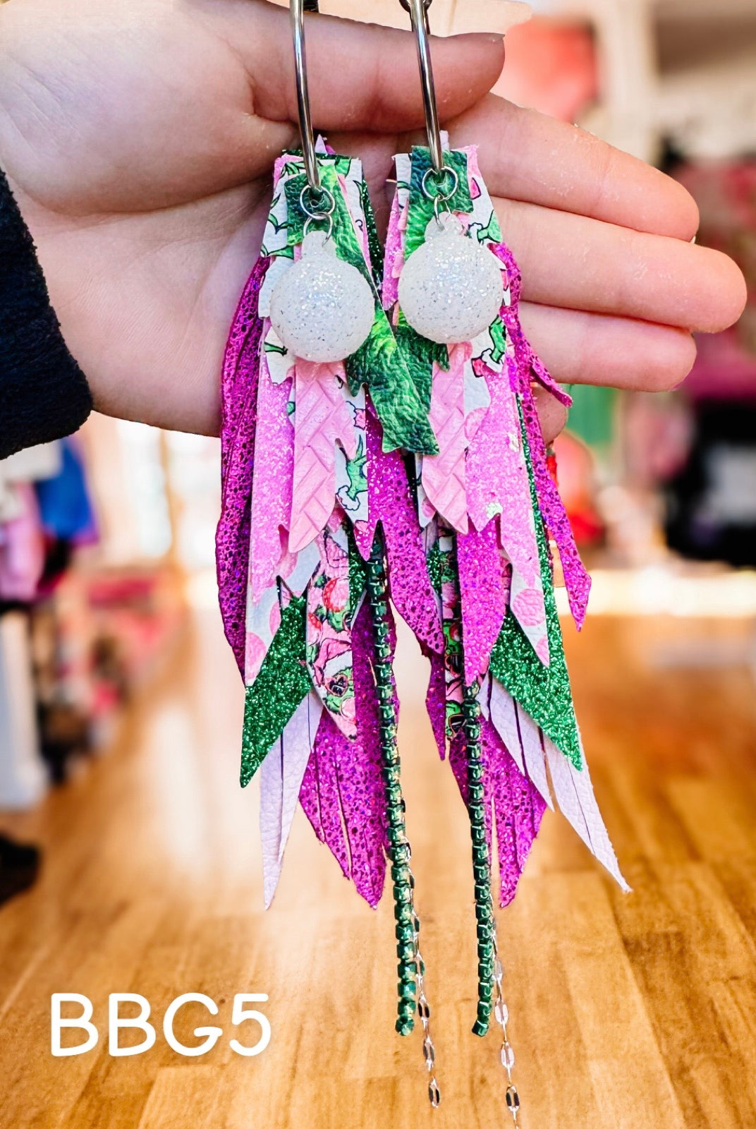 Jak Sprat Bubble Gum Grinchy Collection: Medium Mic Drop Dangles-Earrings-Dear Me Southern Boutique, located in DeRidder, Louisiana
