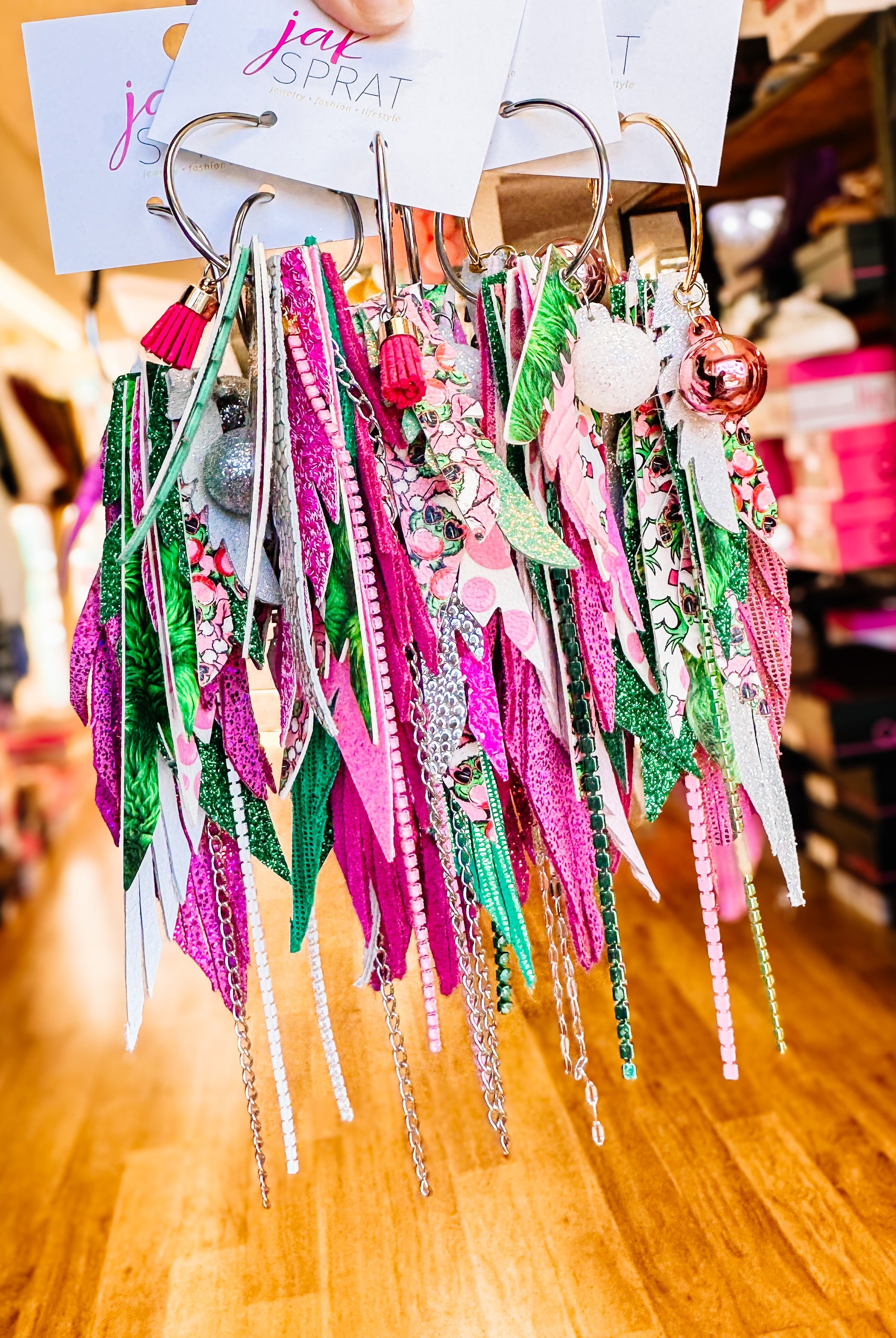 Jak Sprat Bubble Gum Grinchy Collection: Medium Mic Drop Dangles-Earrings-Dear Me Southern Boutique, located in DeRidder, Louisiana