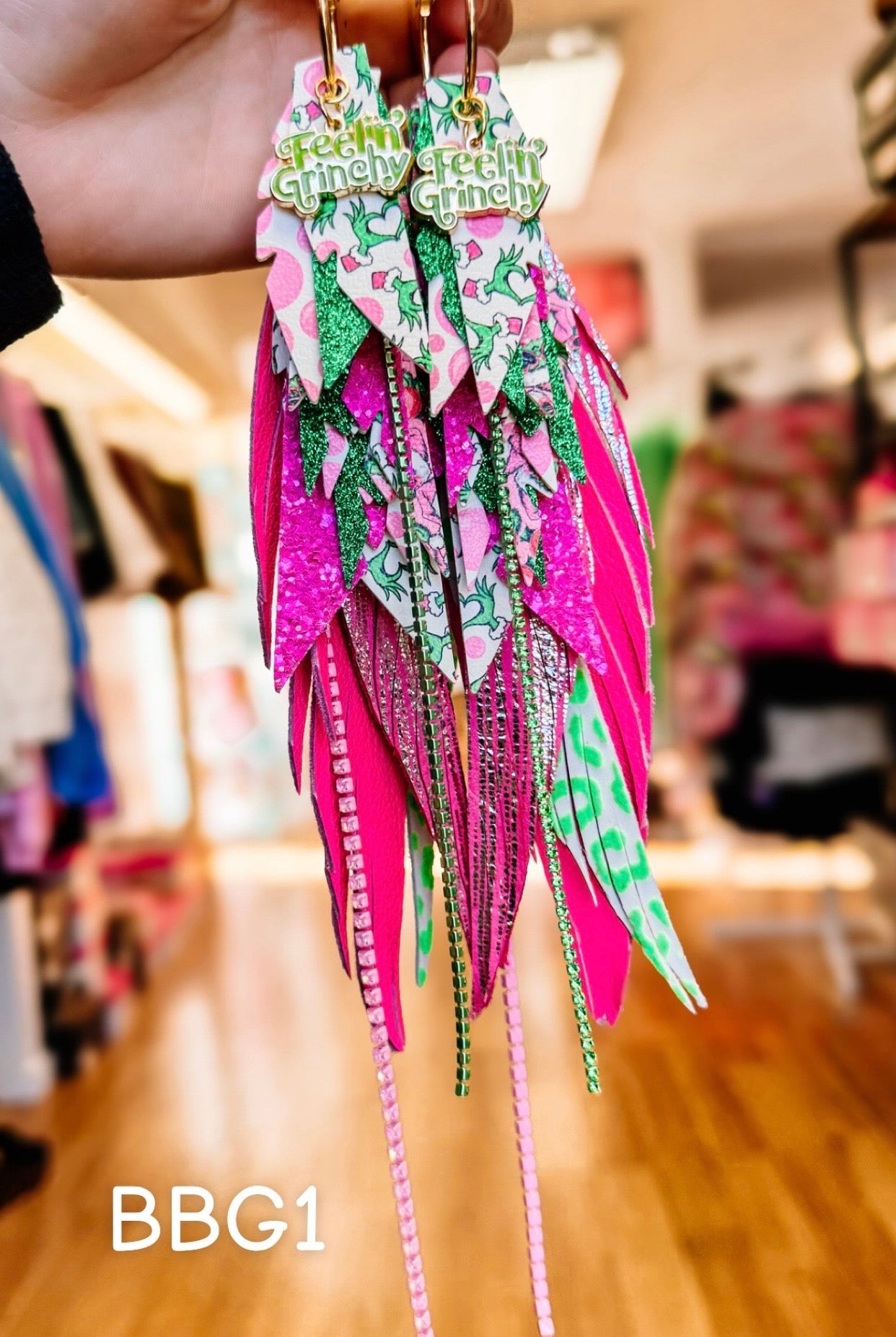 Jak Sprat Bubble Gum Grinchy Collection: Mega Mic Drop Dangles-Earrings-Dear Me Southern Boutique, located in DeRidder, Louisiana