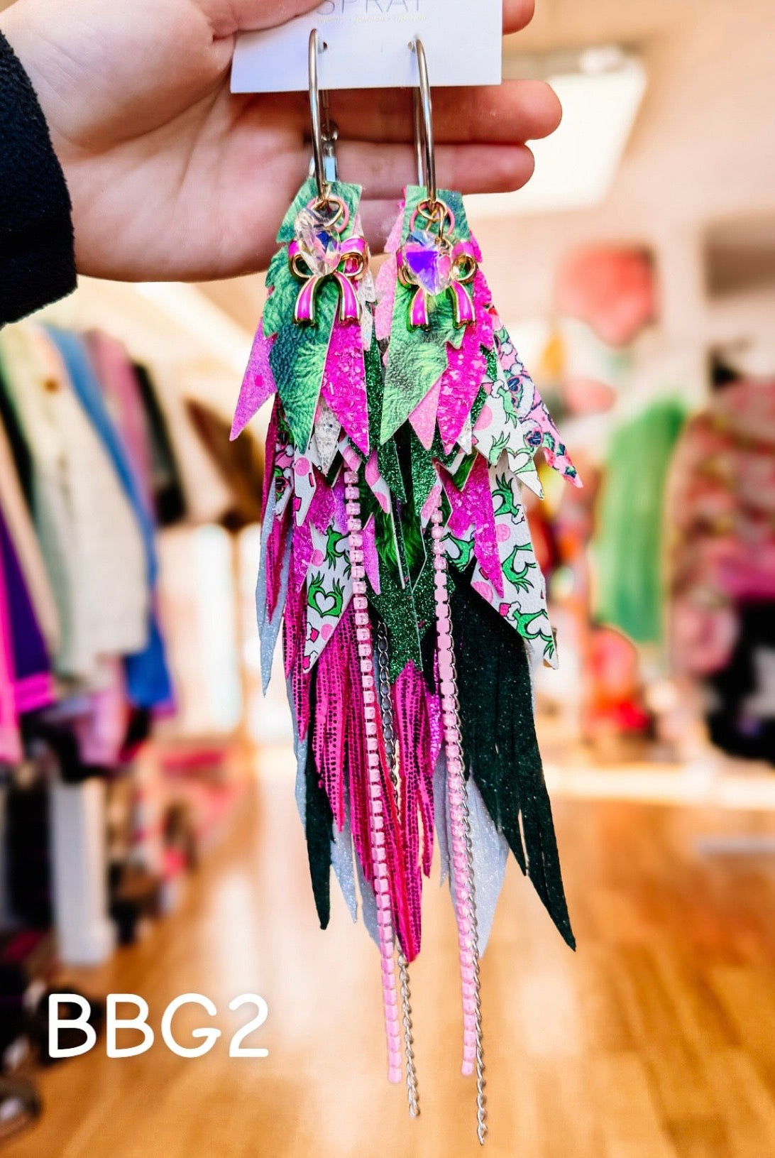 Jak Sprat Bubble Gum Grinchy Collection: Mega Mic Drop Dangles-Earrings-Dear Me Southern Boutique, located in DeRidder, Louisiana