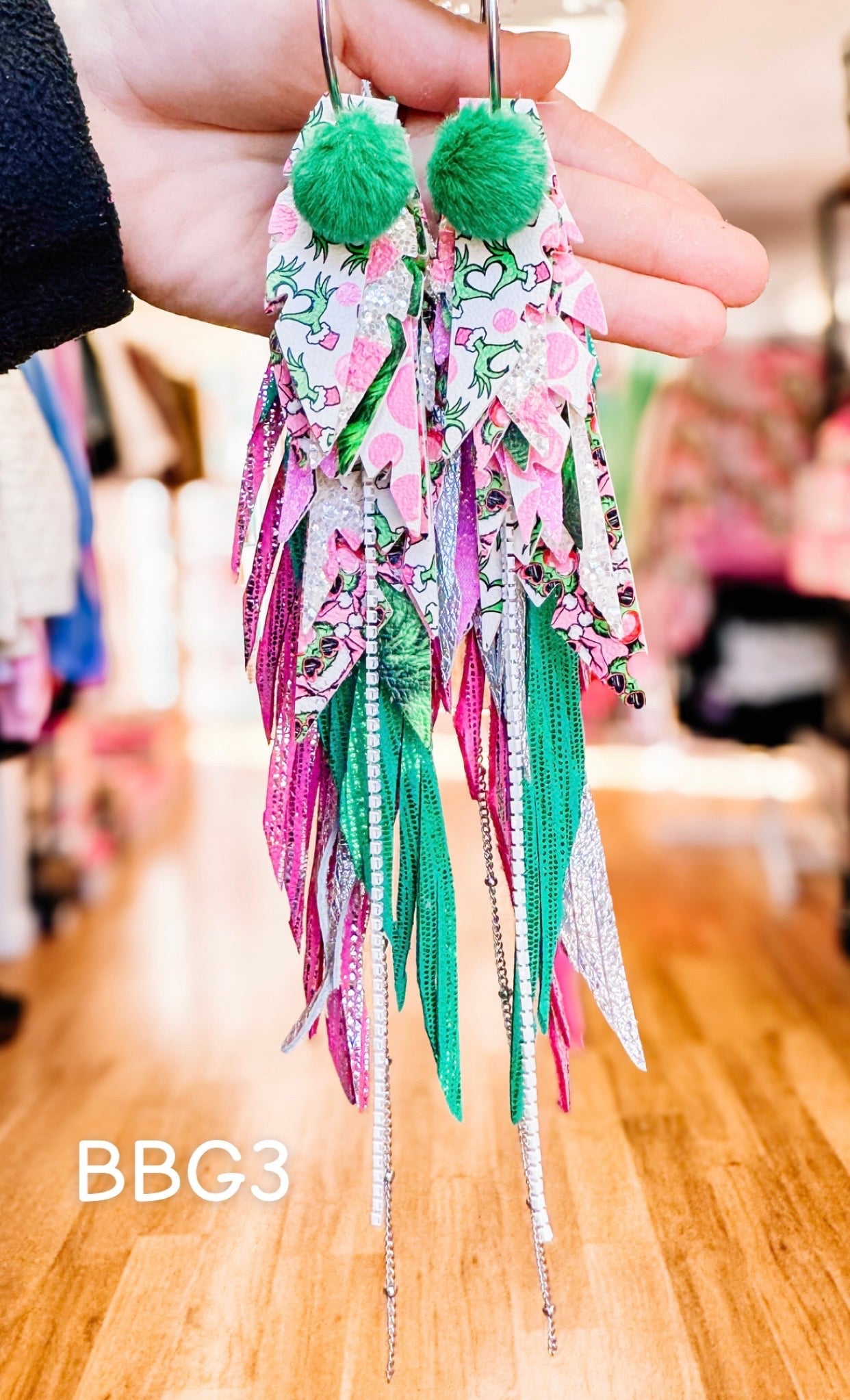 Jak Sprat Bubble Gum Grinchy Collection: Mega Mic Drop Dangles-Earrings-Dear Me Southern Boutique, located in DeRidder, Louisiana