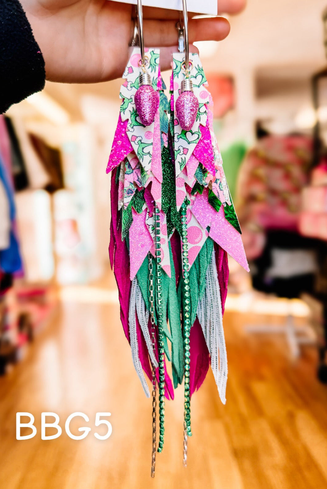 Jak Sprat Bubble Gum Grinchy Collection: Mega Mic Drop Dangles-Earrings-Dear Me Southern Boutique, located in DeRidder, Louisiana