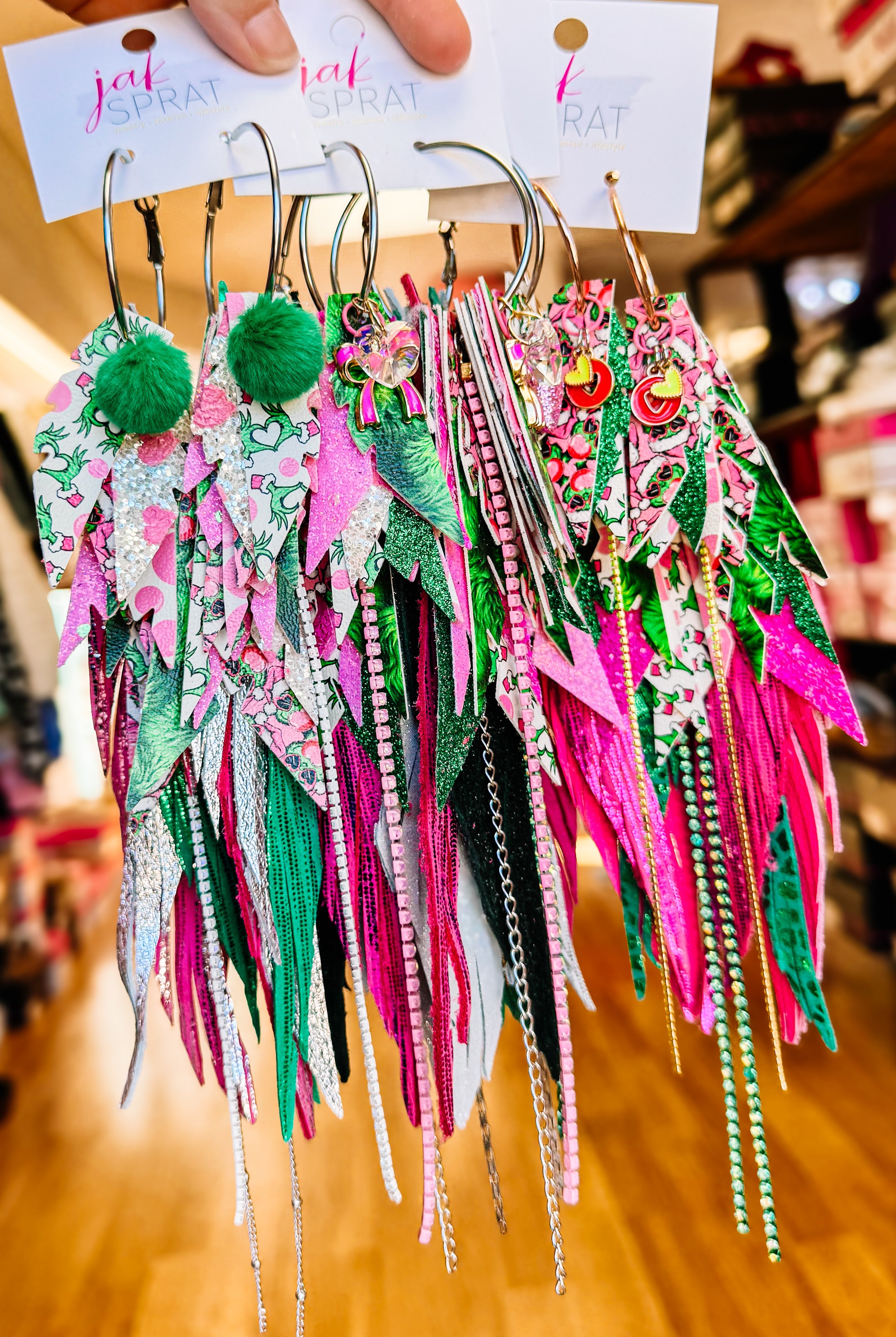 Jak Sprat Bubble Gum Grinchy Collection: Mega Mic Drop Dangles-Earrings-Dear Me Southern Boutique, located in DeRidder, Louisiana