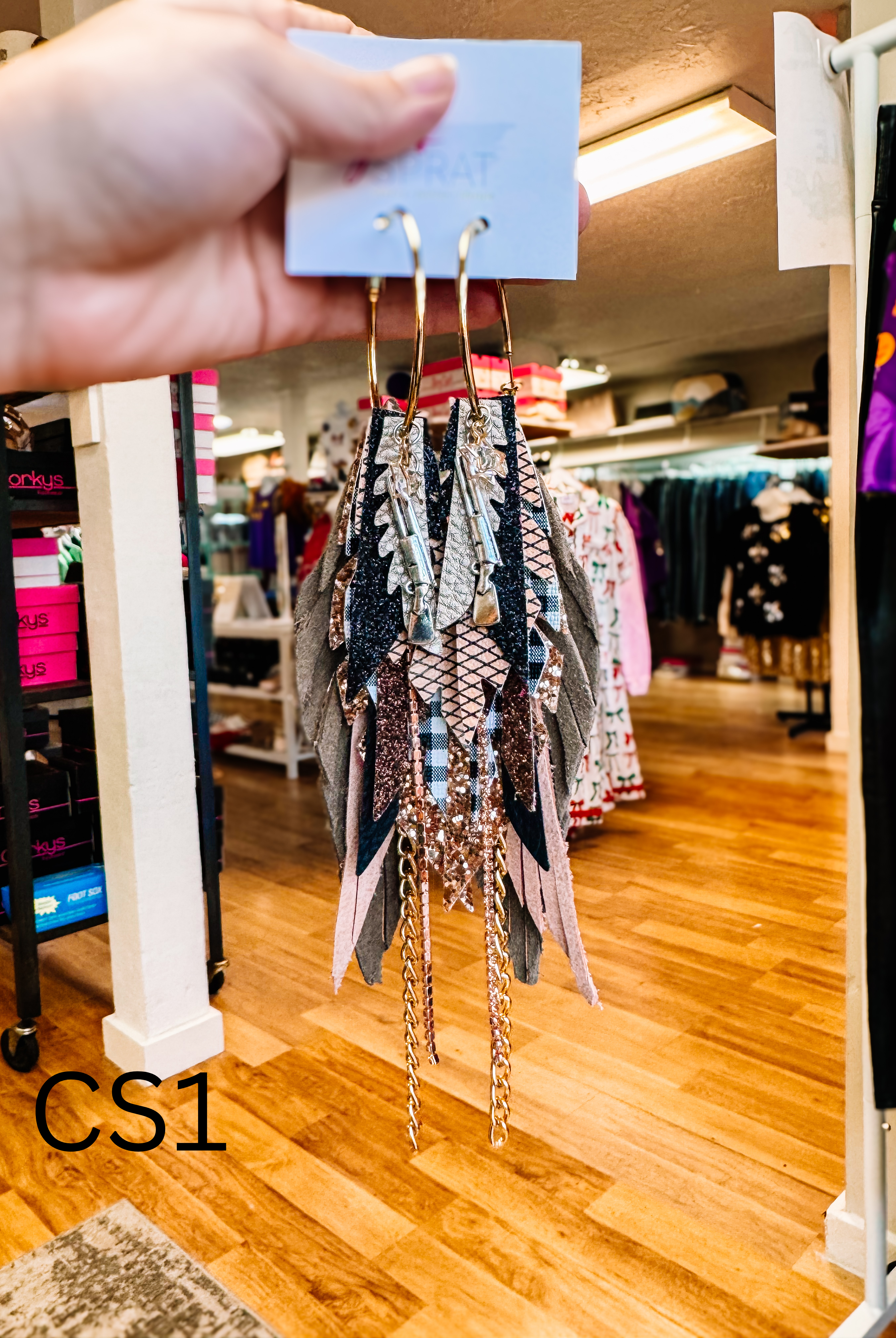 Jak Sprat Christmas Story Collection: Medium Mic Drop Dangles-Earrings-Dear Me Southern Boutique, located in DeRidder, Louisiana