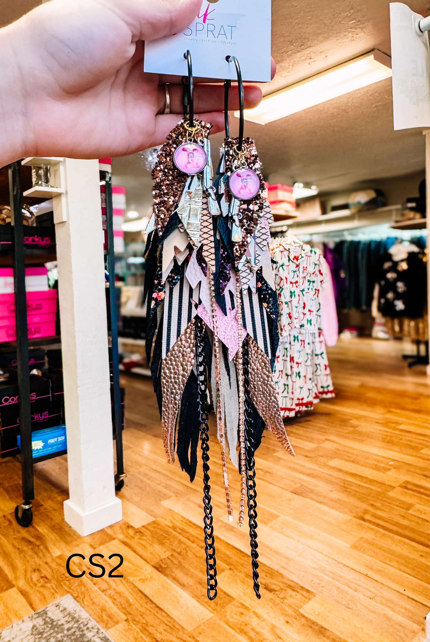 Jak Sprat Christmas Story Collection: Mega Mic Drop Dangles-Earrings-Dear Me Southern Boutique, located in DeRidder, Louisiana