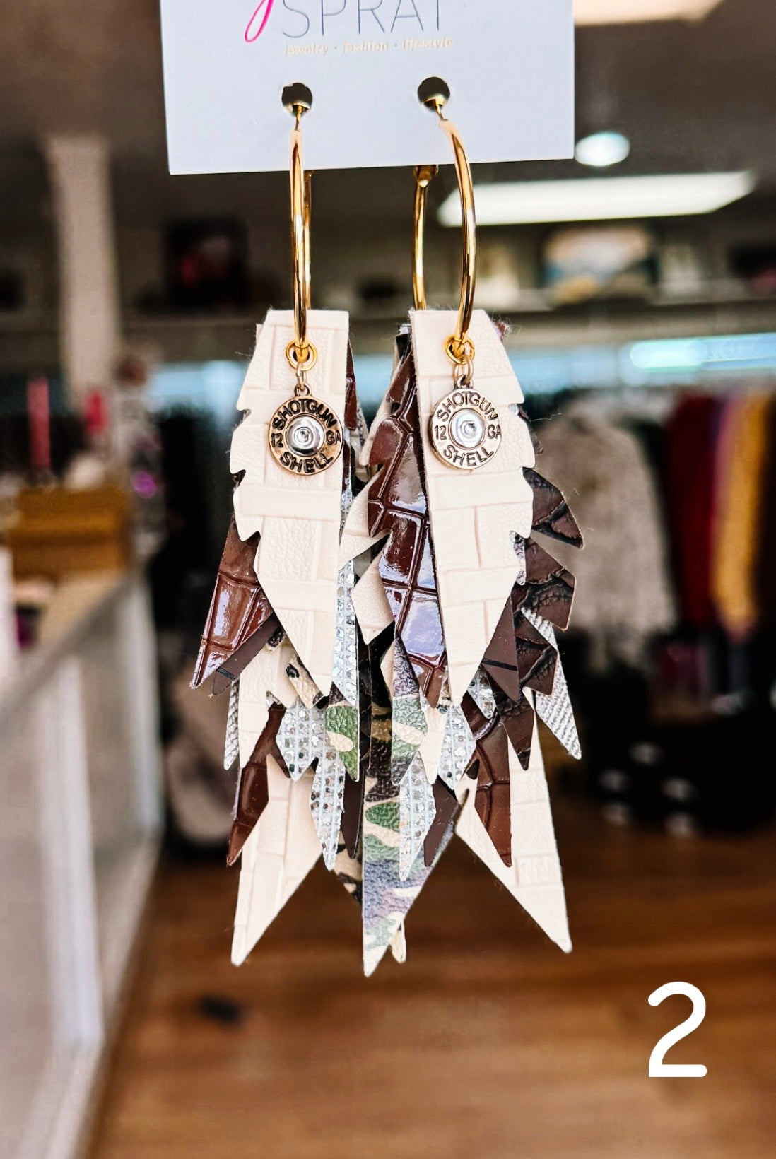 Jak Sprat Feral & Fabulous-Army Camo Collection: Charmed Fabulous Feather Dangles-Jewelry - Earrings-Dear Me Southern Boutique, located in DeRidder, Louisiana