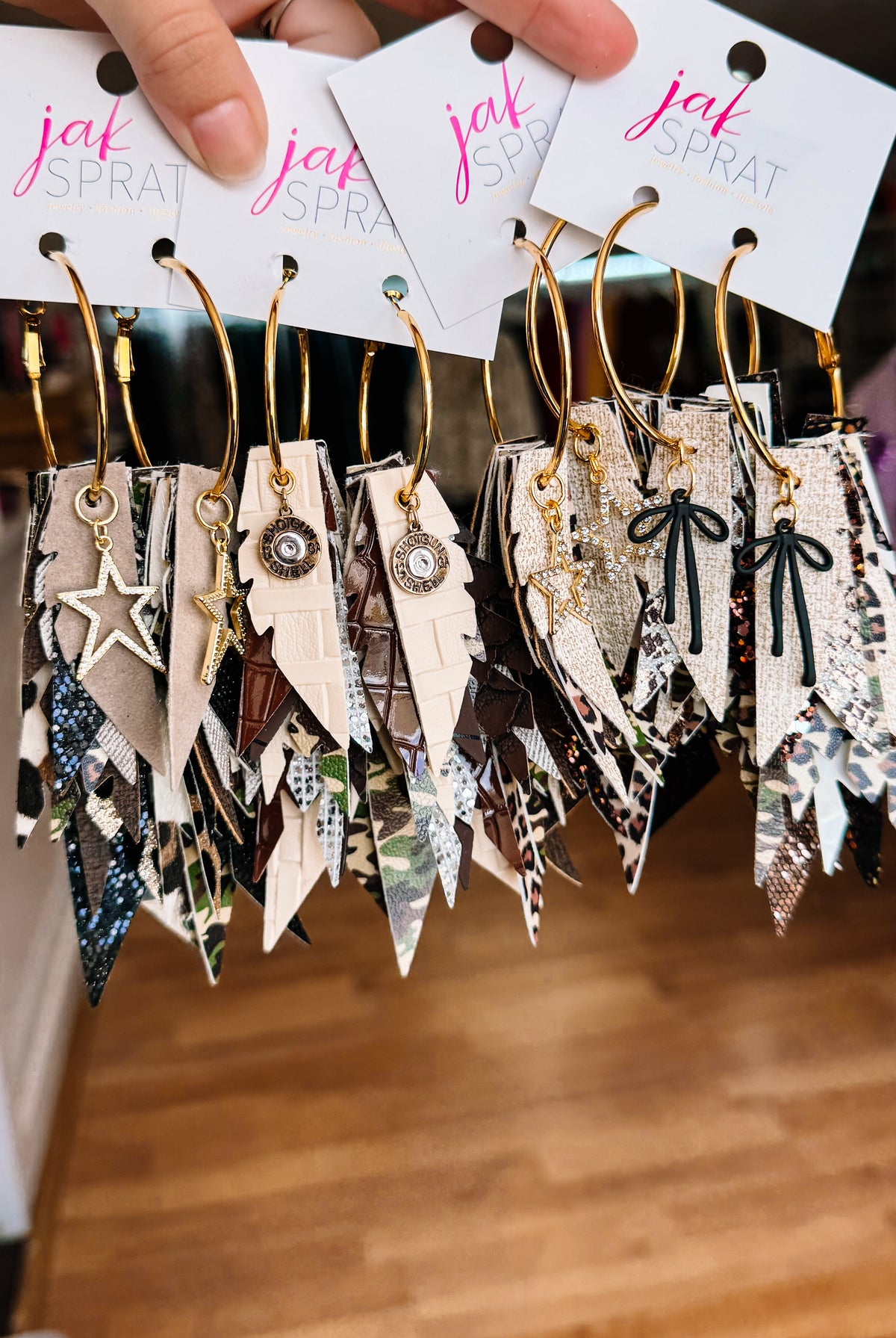 Jak Sprat Feral & Fabulous-Army Camo Collection: Charmed Fabulous Feather Dangles-Jewelry - Earrings-Dear Me Southern Boutique, located in DeRidder, Louisiana