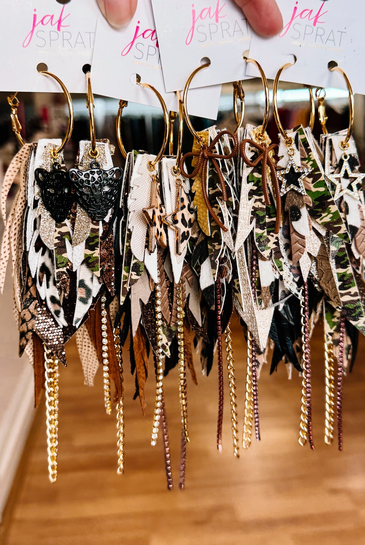 Jak Sprat Feral & Fabulous-Army Camo Collection: Medium Mic Drop Dangles-Jewelry - Earrings-Dear Me Southern Boutique, located in DeRidder, Louisiana