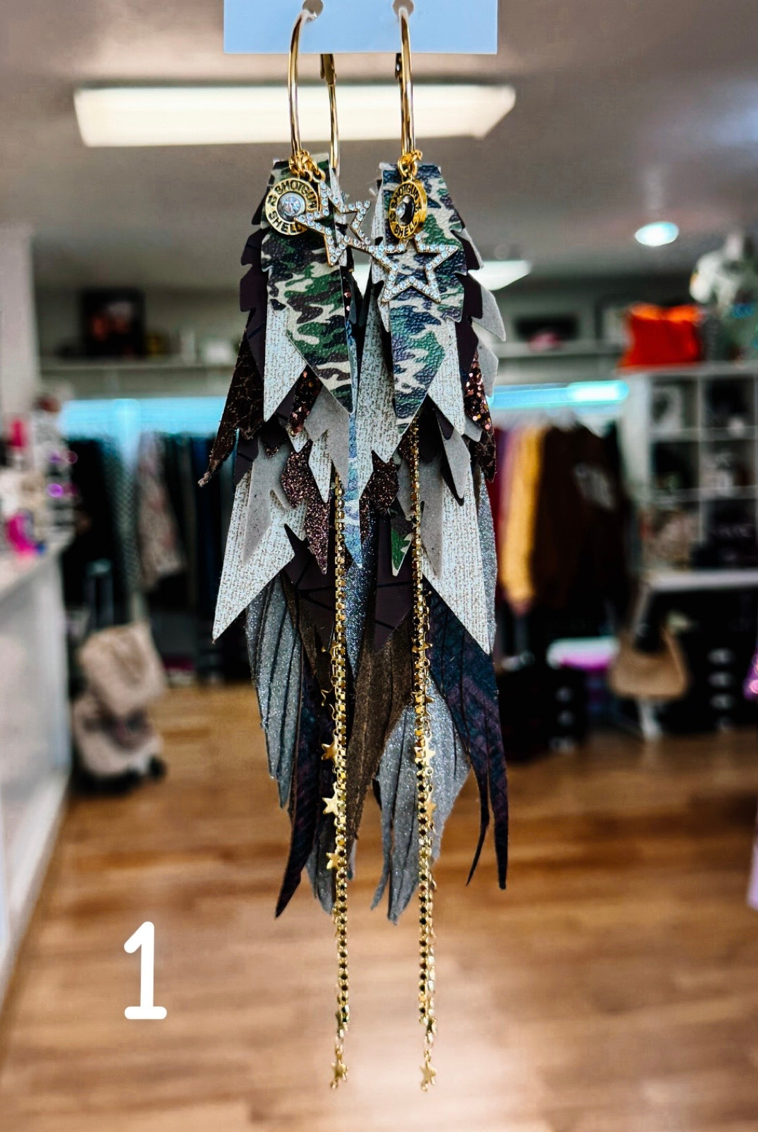 Jak Sprat Feral & Fabulous-Army Camo Collection: Mega Mic Drop Dangles-Jewelry - Earrings-Dear Me Southern Boutique, located in DeRidder, Louisiana