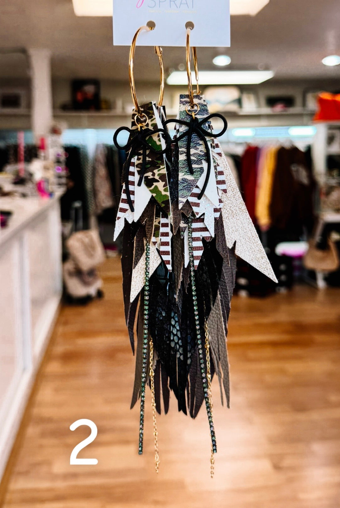 Jak Sprat Feral & Fabulous-Army Camo Collection: Mega Mic Drop Dangles-Jewelry - Earrings-Dear Me Southern Boutique, located in DeRidder, Louisiana