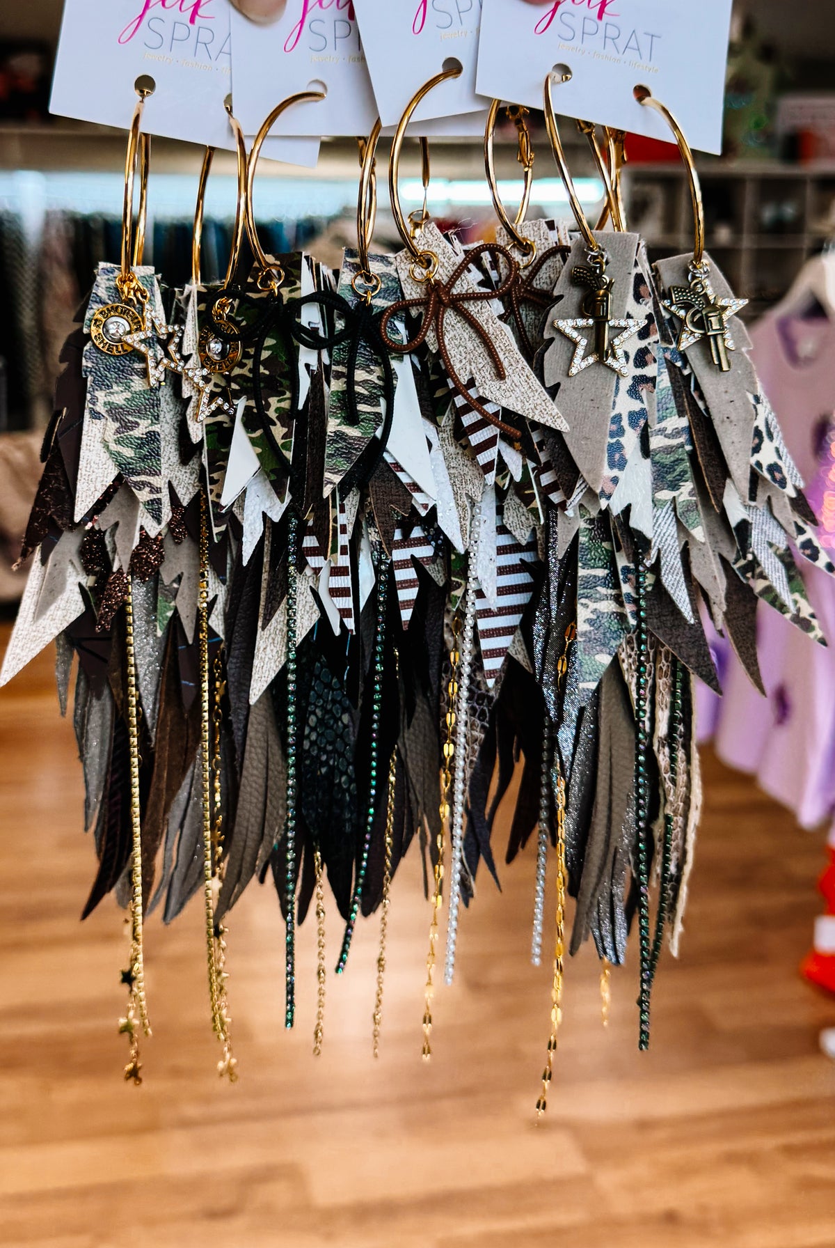 Jak Sprat Feral & Fabulous-Army Camo Collection: Mega Mic Drop Dangles-Jewelry - Earrings-Dear Me Southern Boutique, located in DeRidder, Louisiana