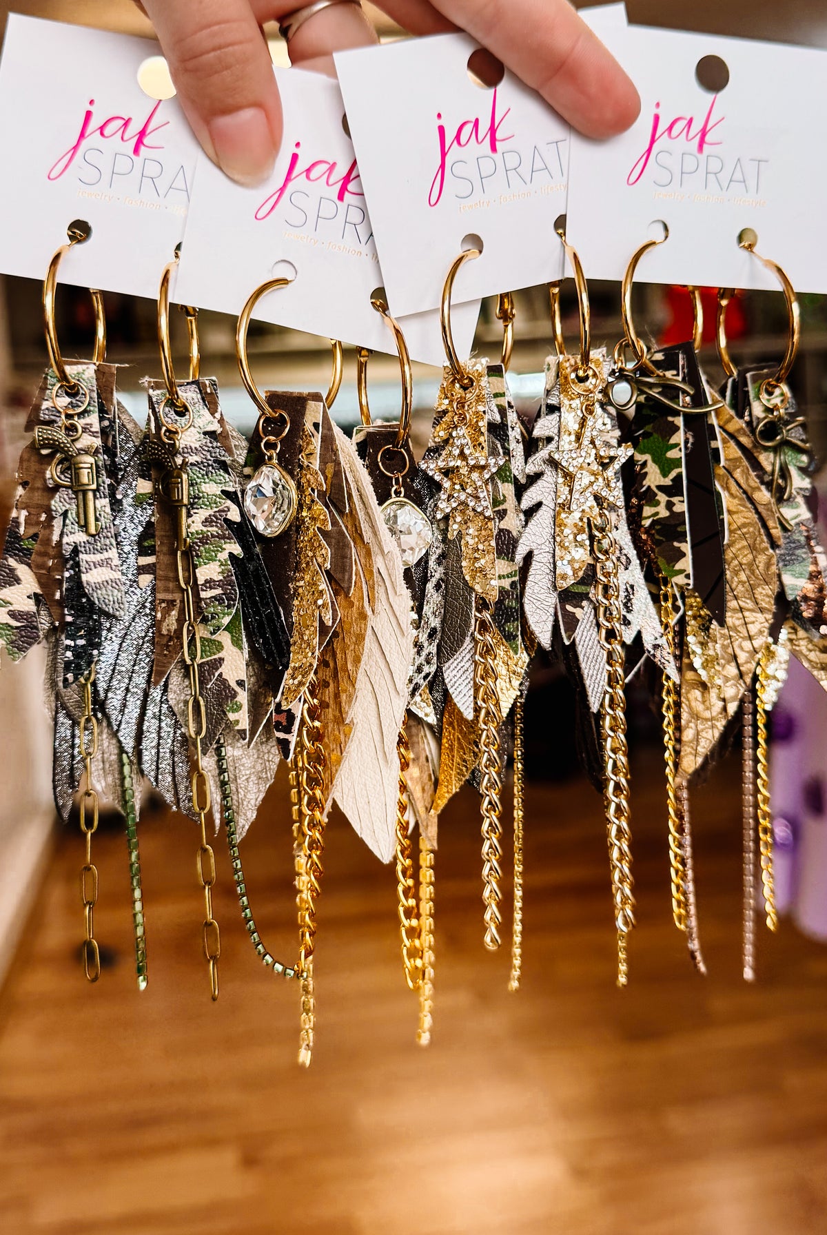 Jak Sprat Feral & Fabulous-Army Camo Collection: Mini Mic Drop Dangles-Jewelry - Earrings-Dear Me Southern Boutique, located in DeRidder, Louisiana